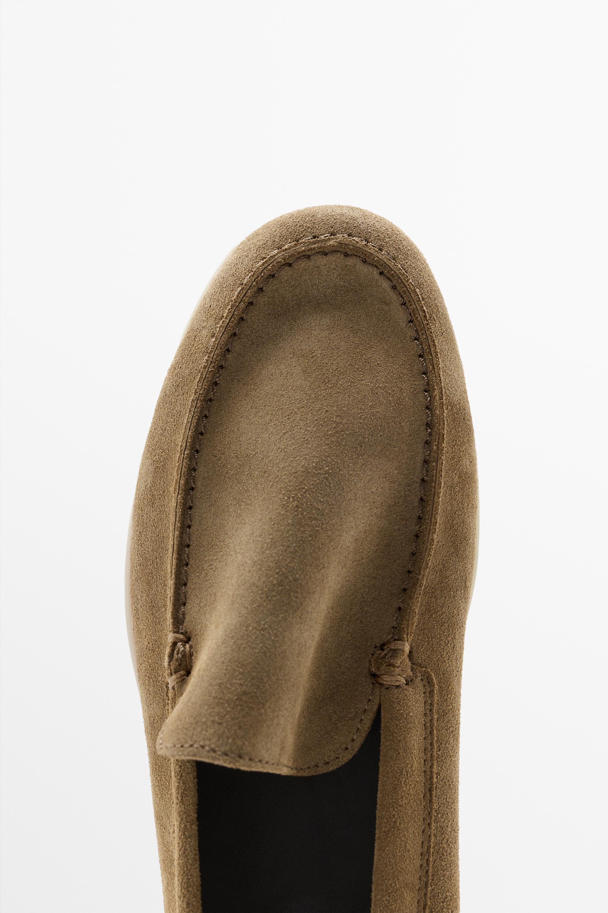 Massimo Dutti Soft Split Leather Loafers In Brown