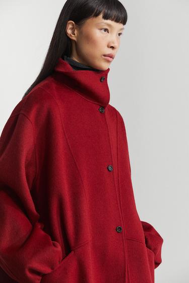 Long coat with asymmetrical collar detail — RED 3