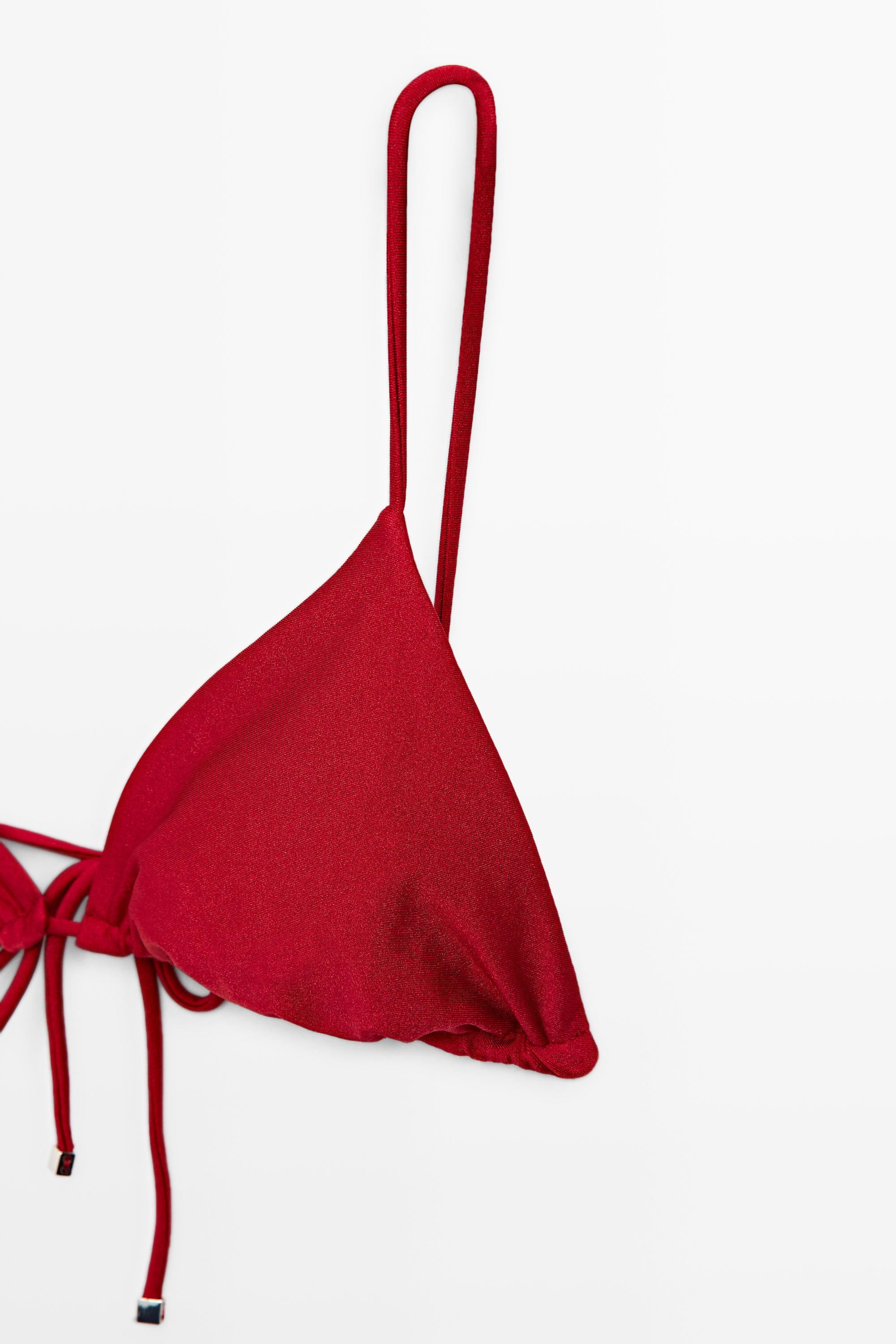 Shimmering triangle bikini top — RED
