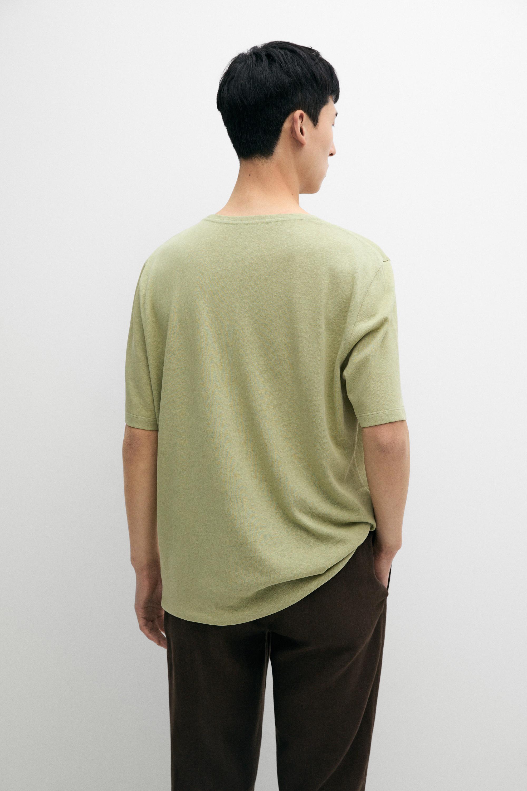 Short sleeve linen and cotton T-shirt — GREEN