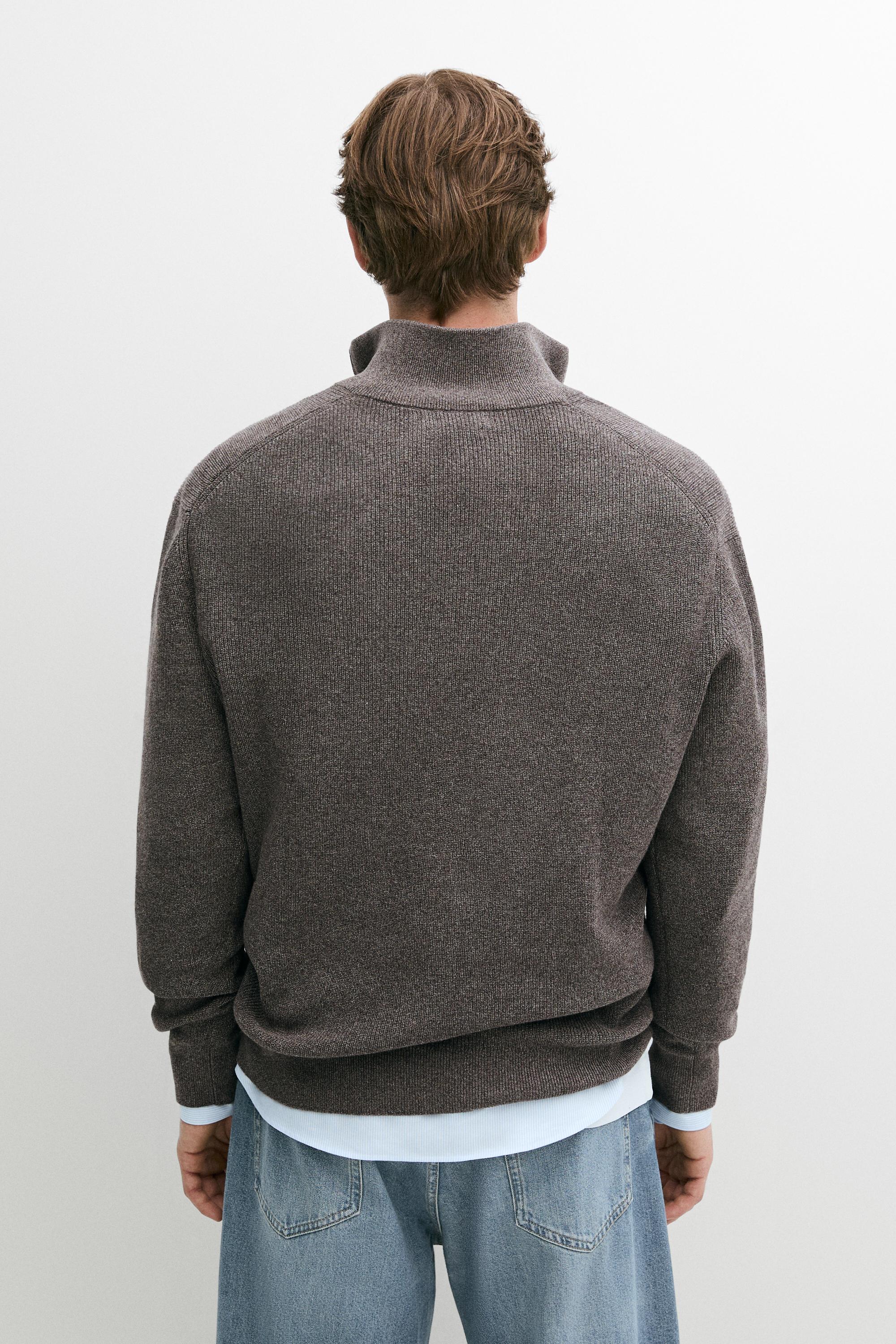 Mock neck knit sweater with zip — MINK