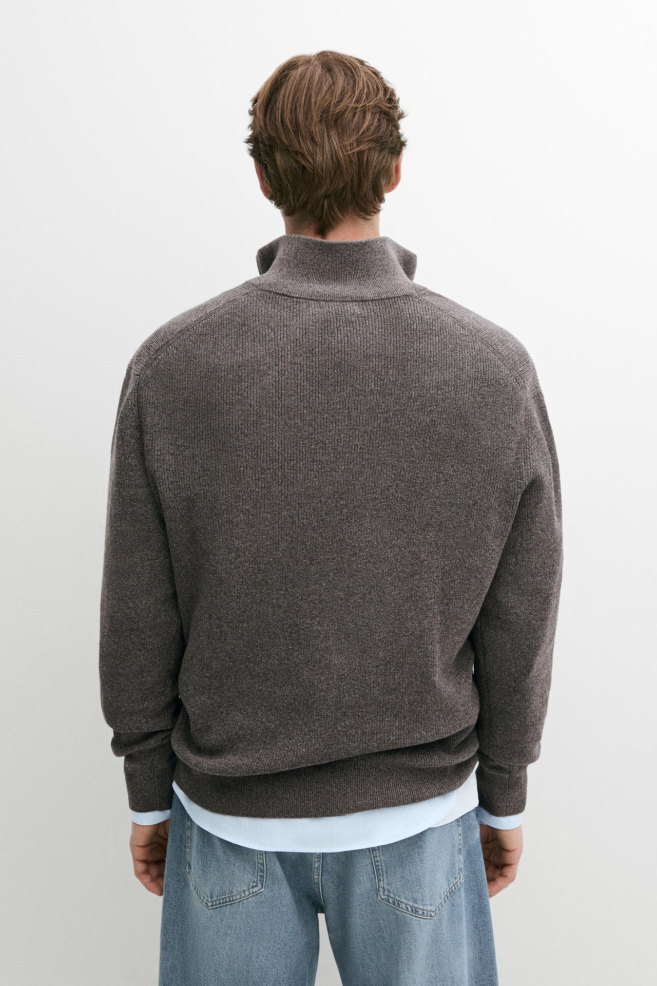 Mock neck knit sweater with zip — MINK