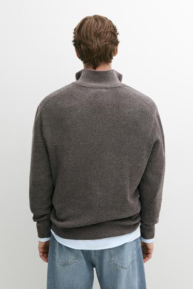 Mock neck knit sweater with zip — MINK 5