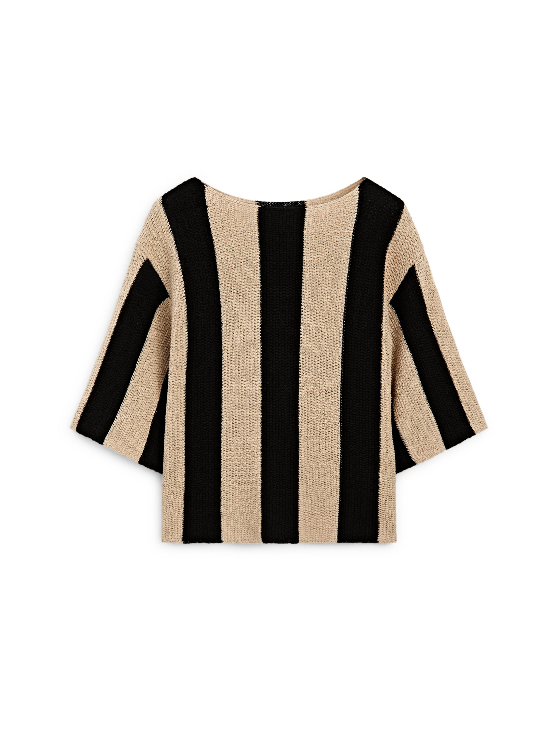 Striped cotton blend knit sweater — BLACK