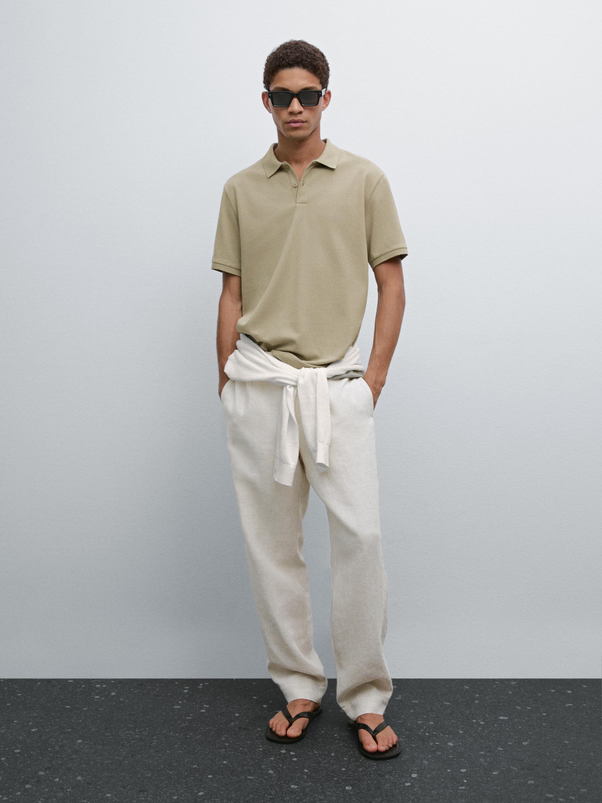 Polo Con Micro Struttura In Piqué E Cotone - Cachi Délavé - Xl - Massimo Dutti - Maschile