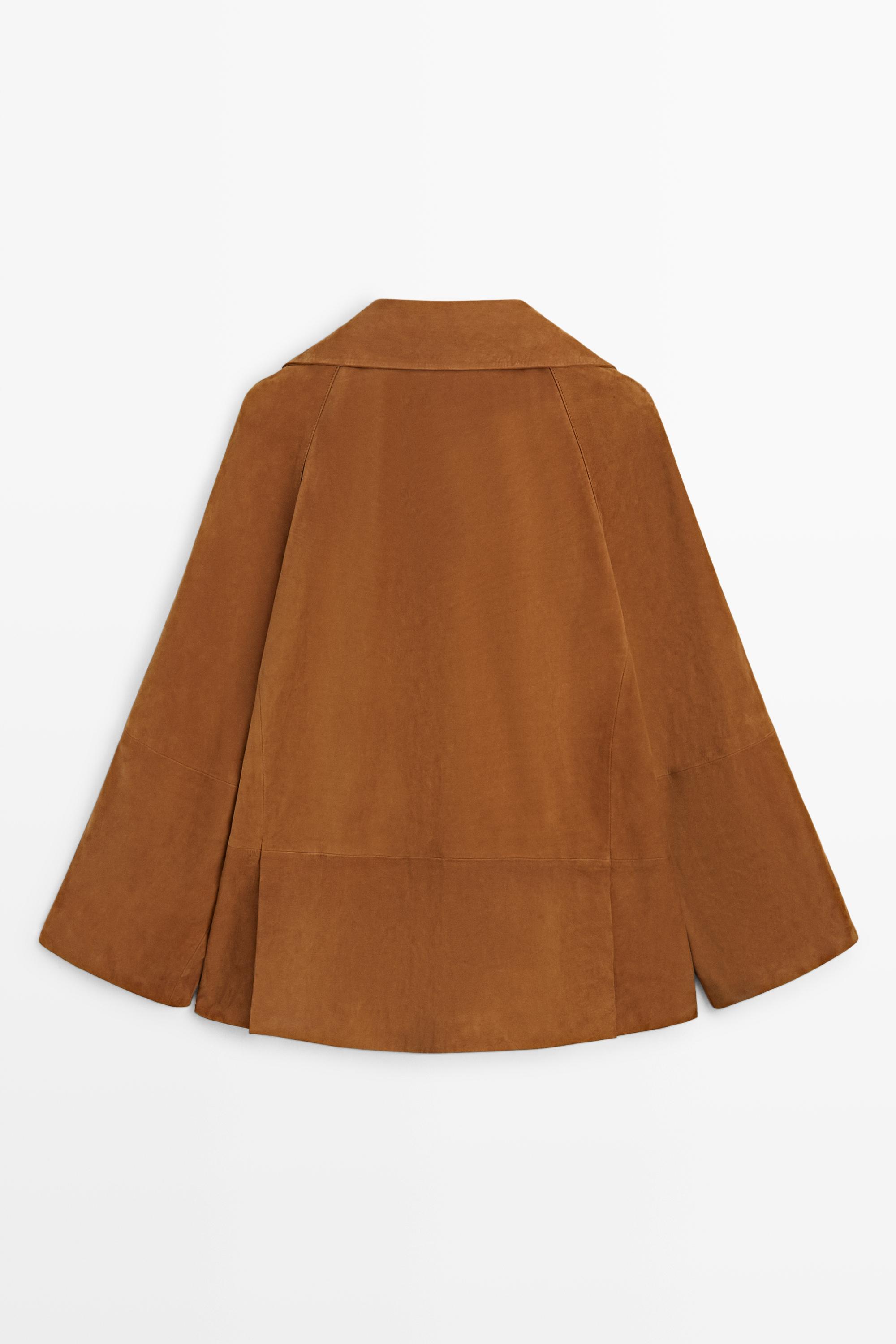Nubuck leather high collar coat — COPPER
