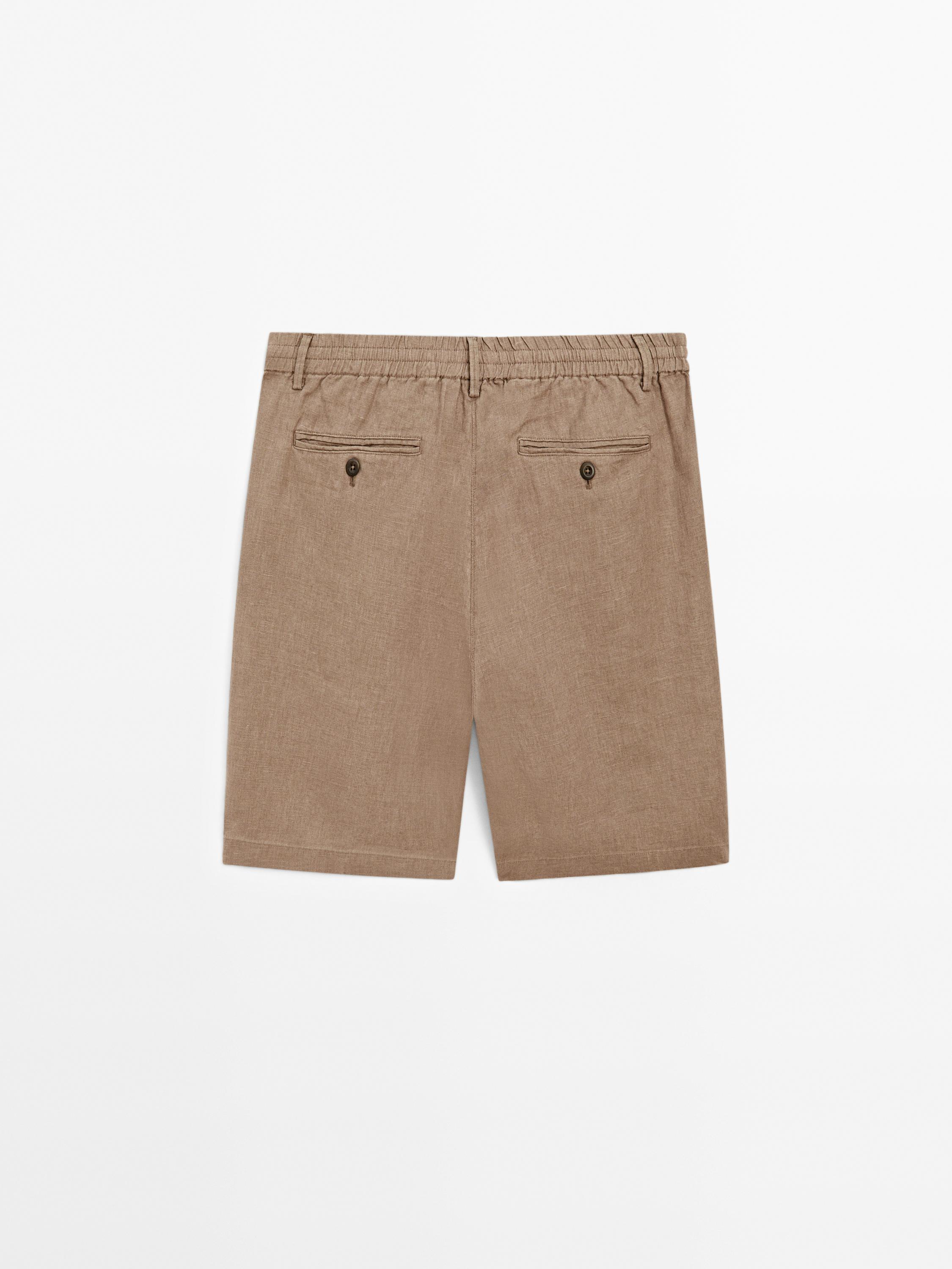 100% linen semi-jogger fit Bermuda shorts