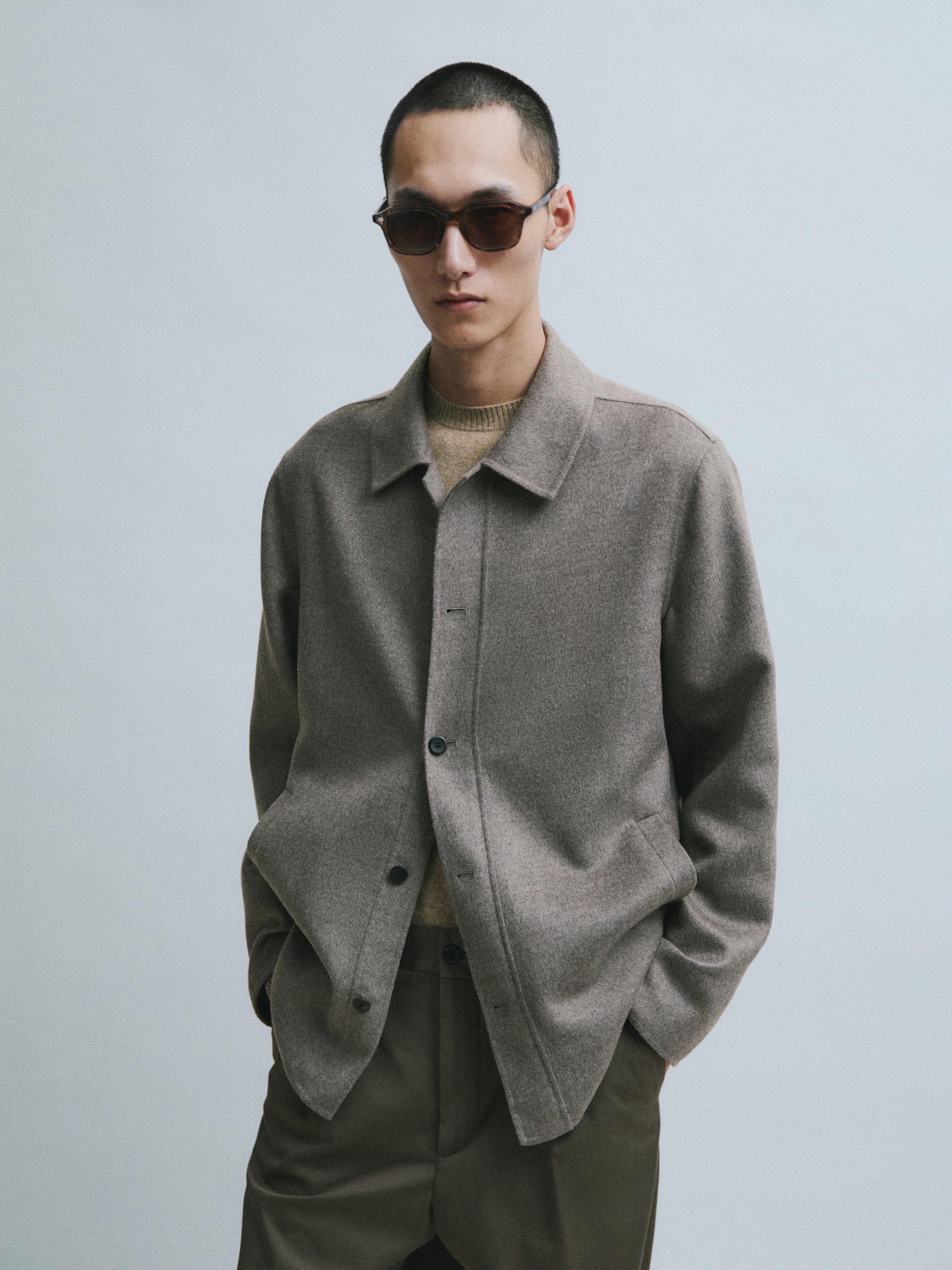Wool blend overshirt with button detail — MINK