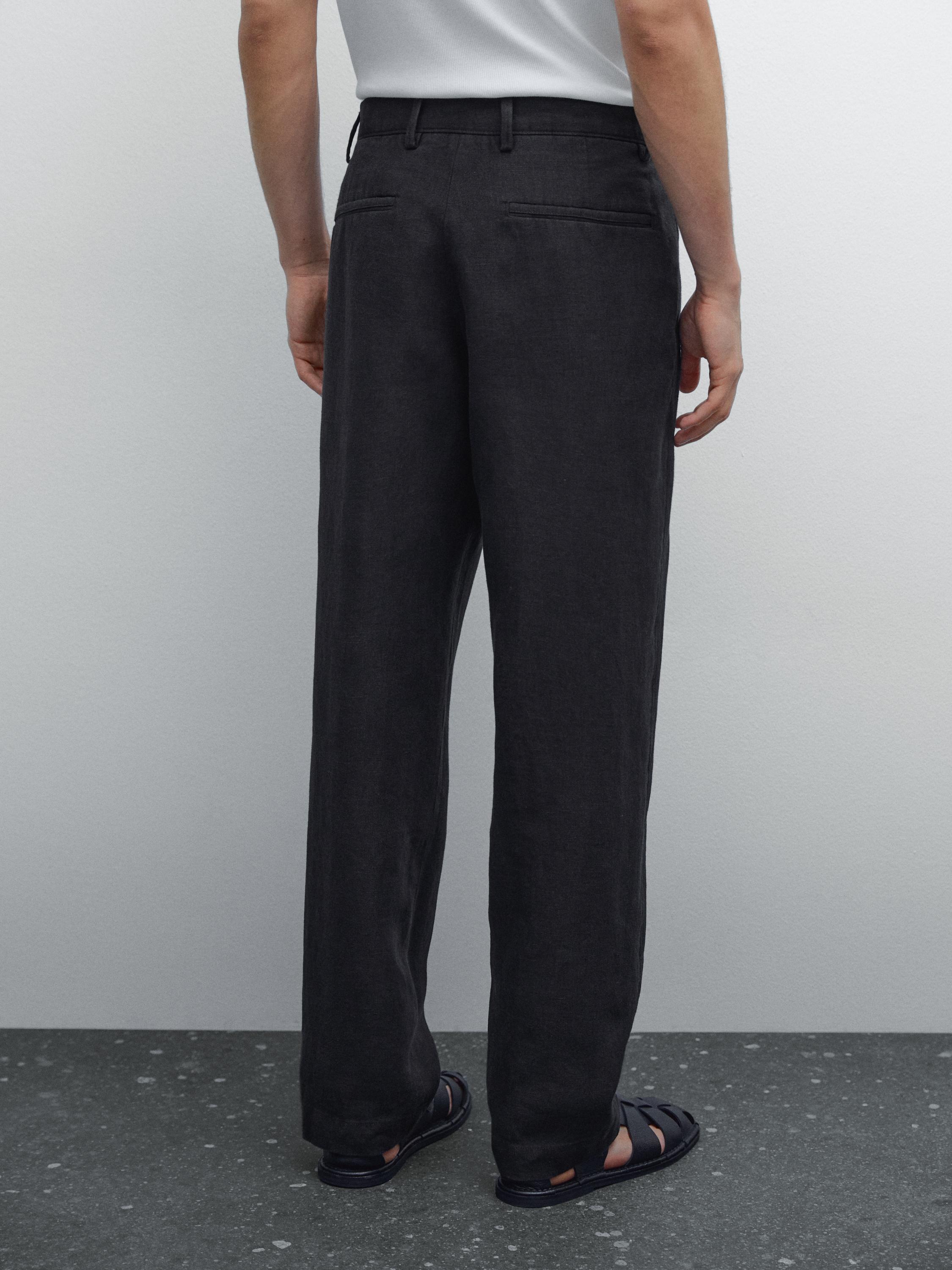 100% linen straight-leg trousers