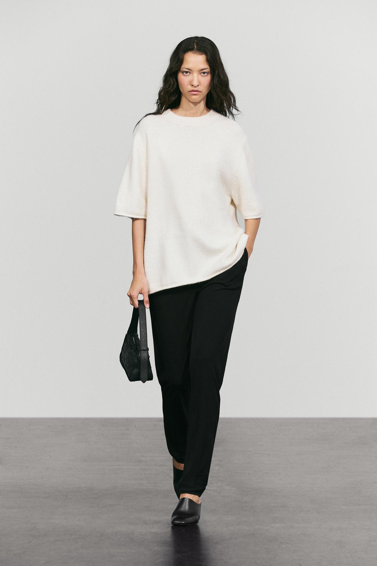 Oversize short sleeve knit sweater — CREAM