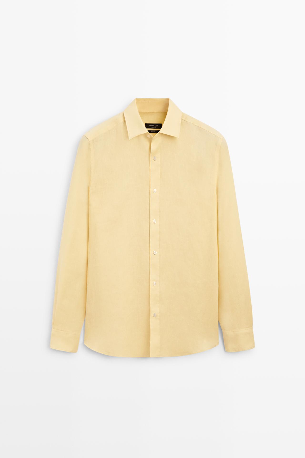 100% linen slim fit shirt — YELLOW