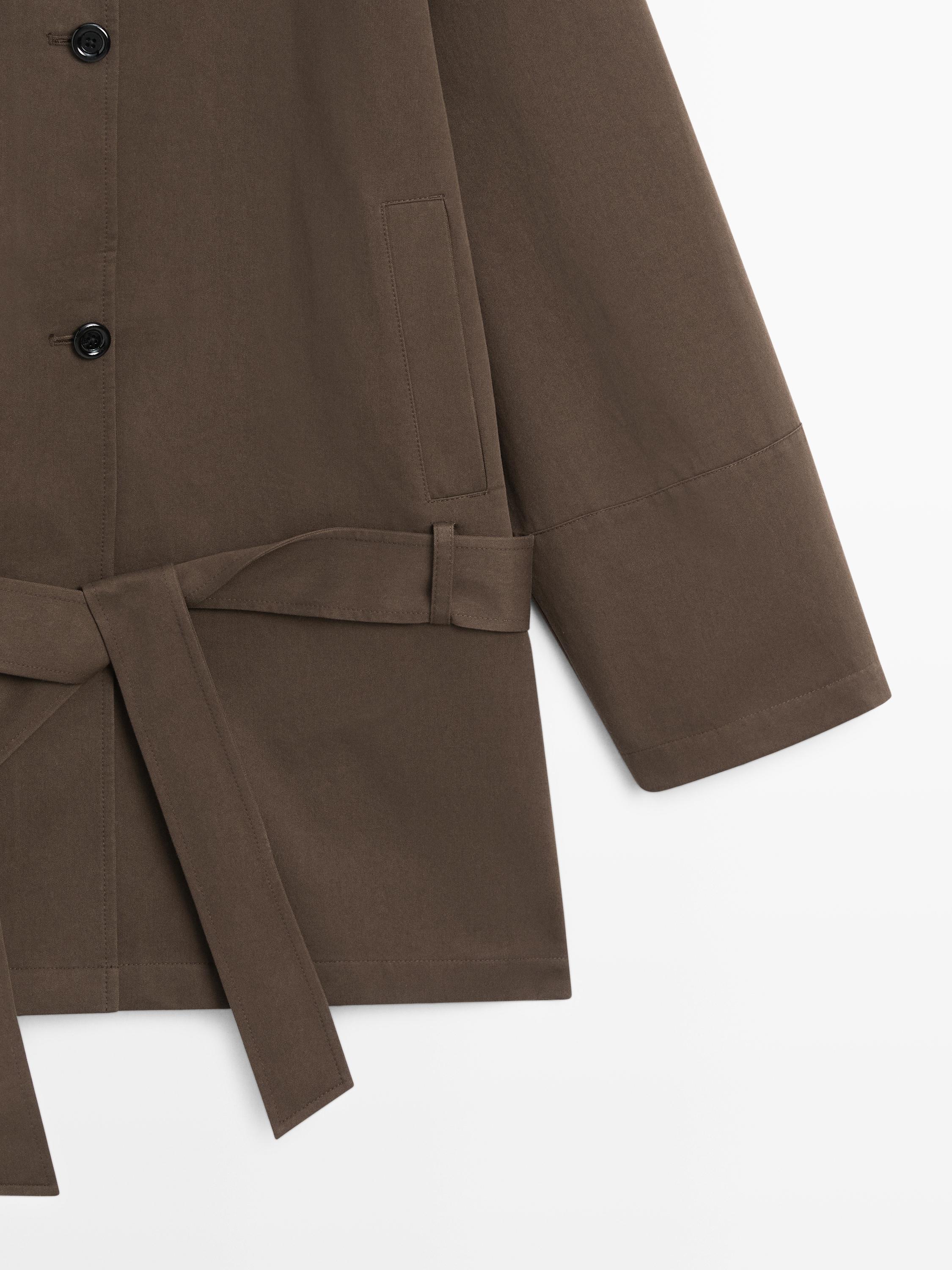 Mid-length trench coat with belt detail — Chocolate