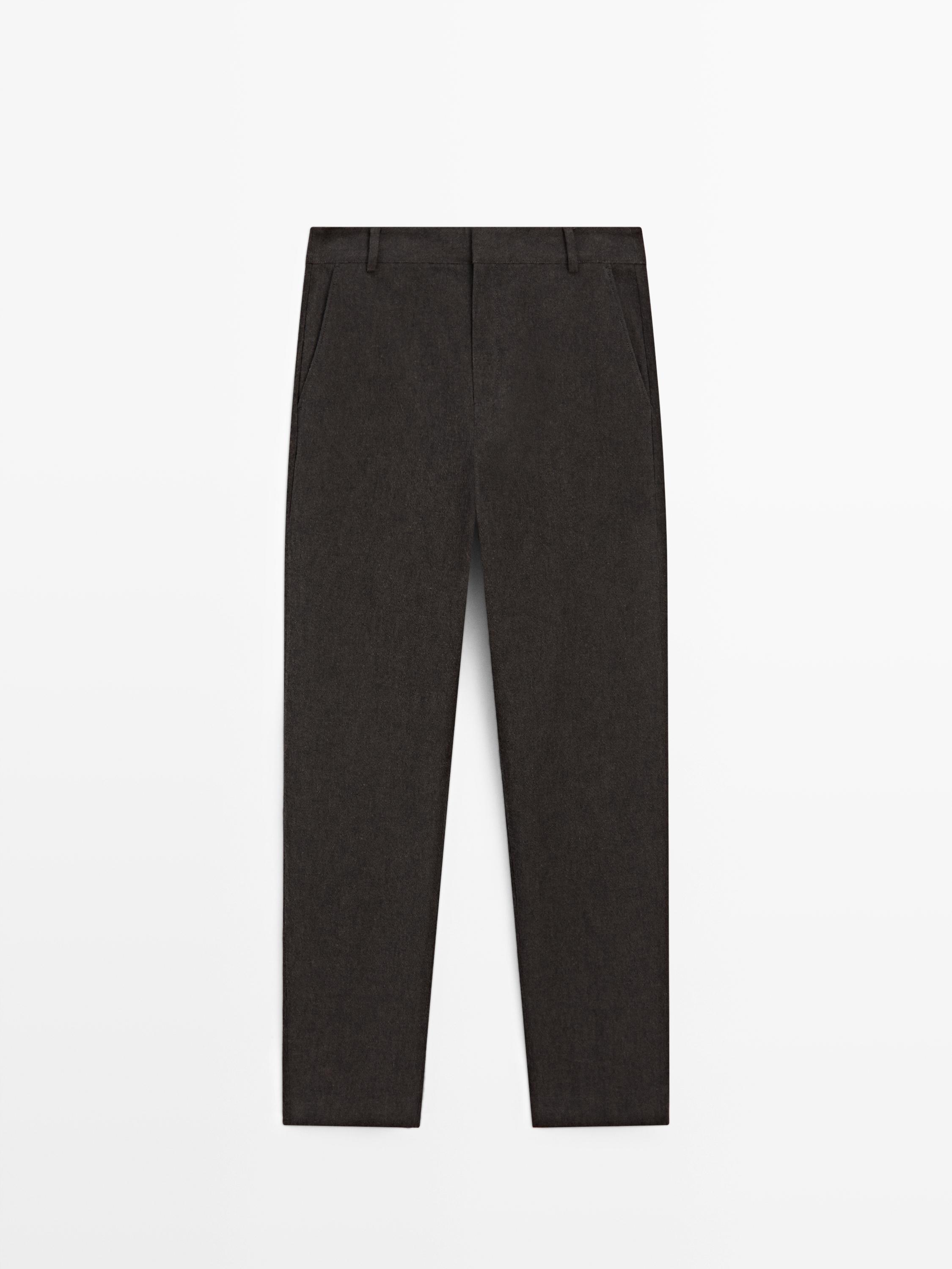 Slim fit linen blend trousers — BROWN MARL