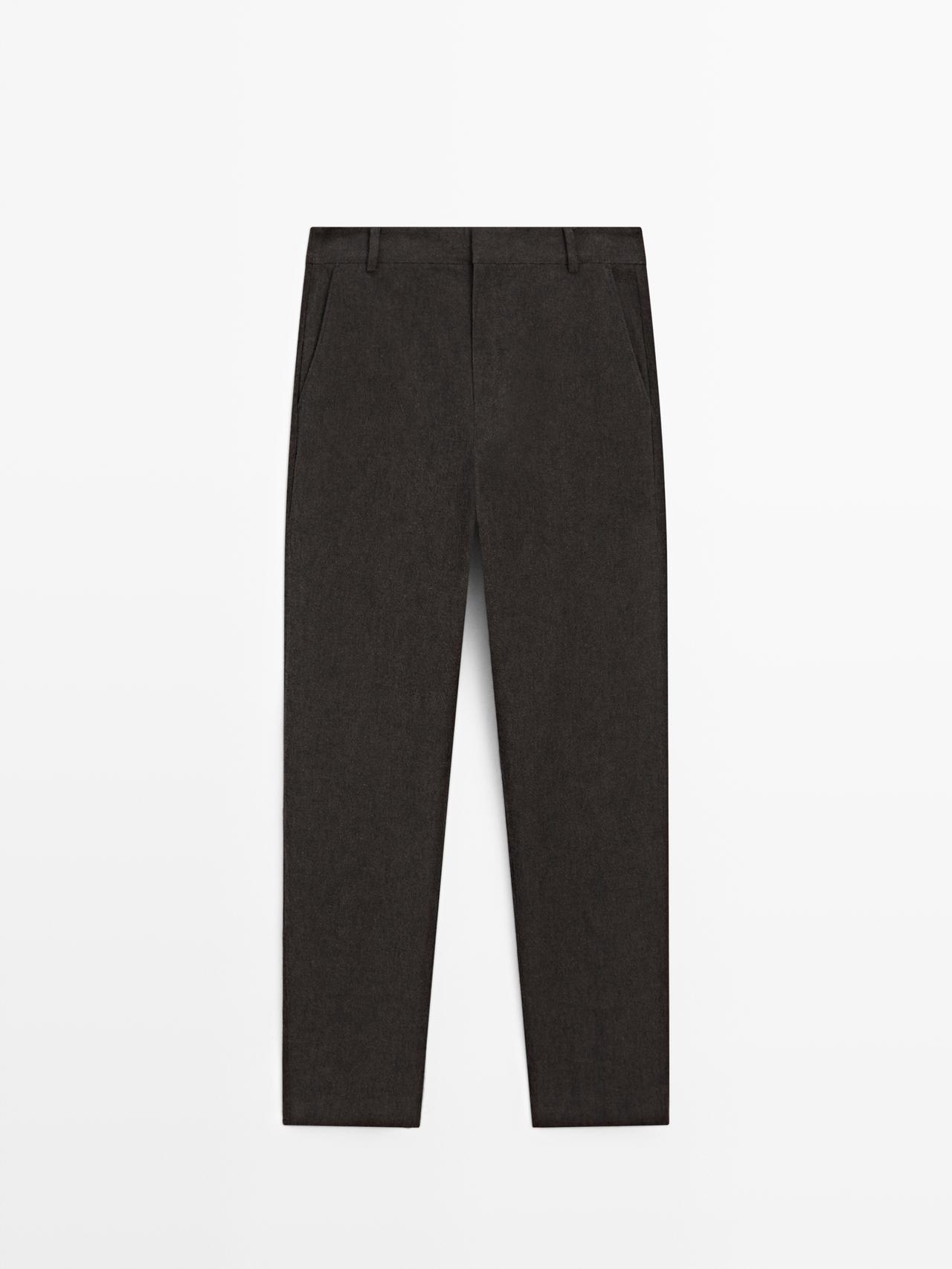 Slim fit linen blend trousers — BROWN MARL