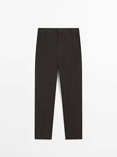 Slim fit linen blend trousers — BROWN MARL 2