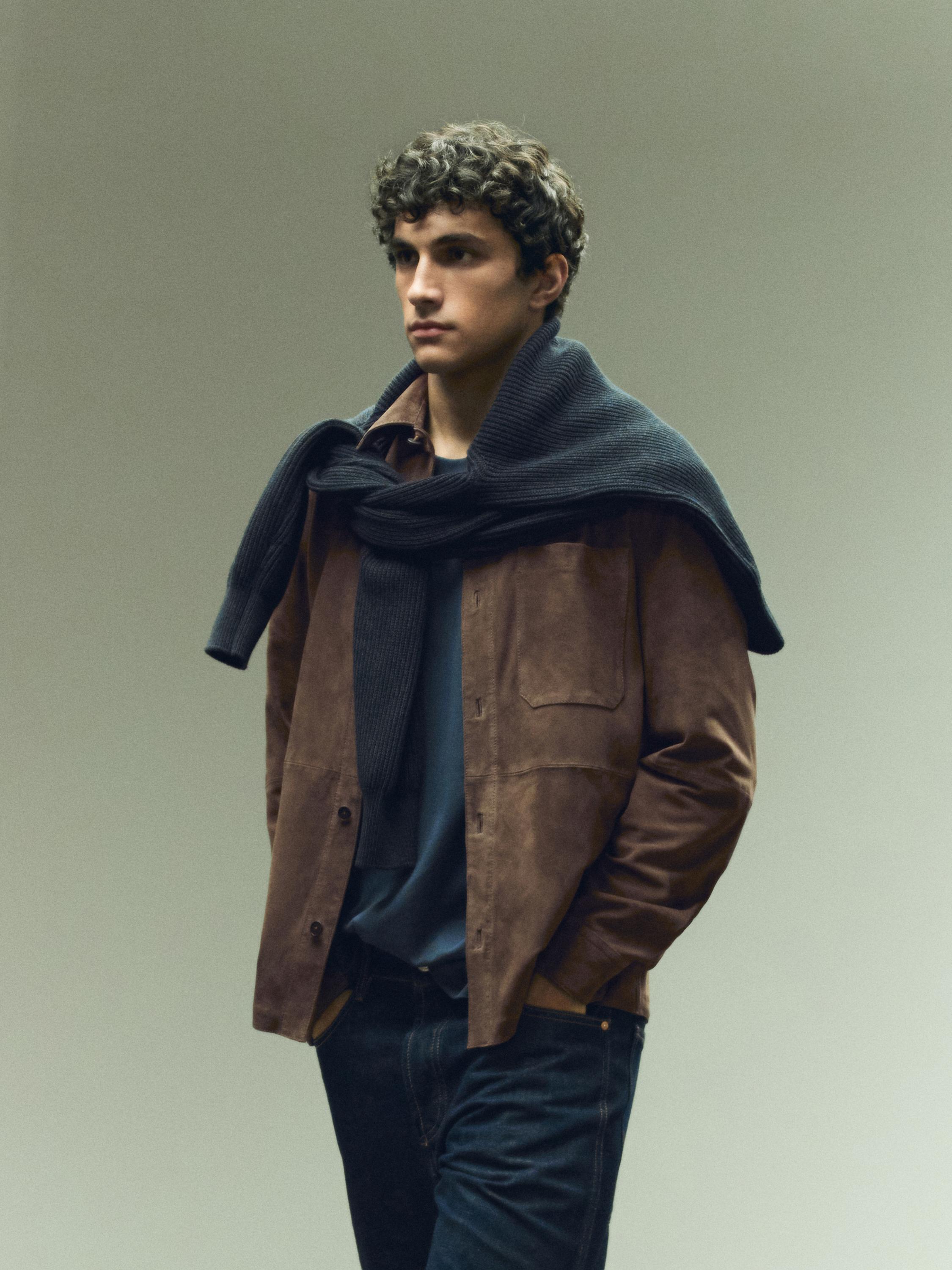 Suede leather overshirt — DARK GREY