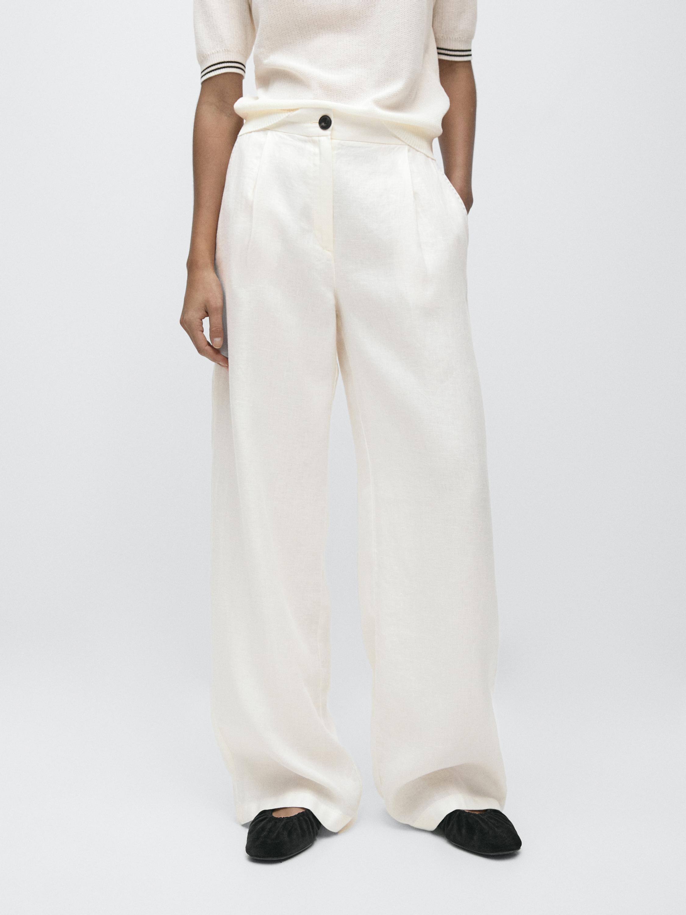 Pantaloni wide leg con elastico 100% lino