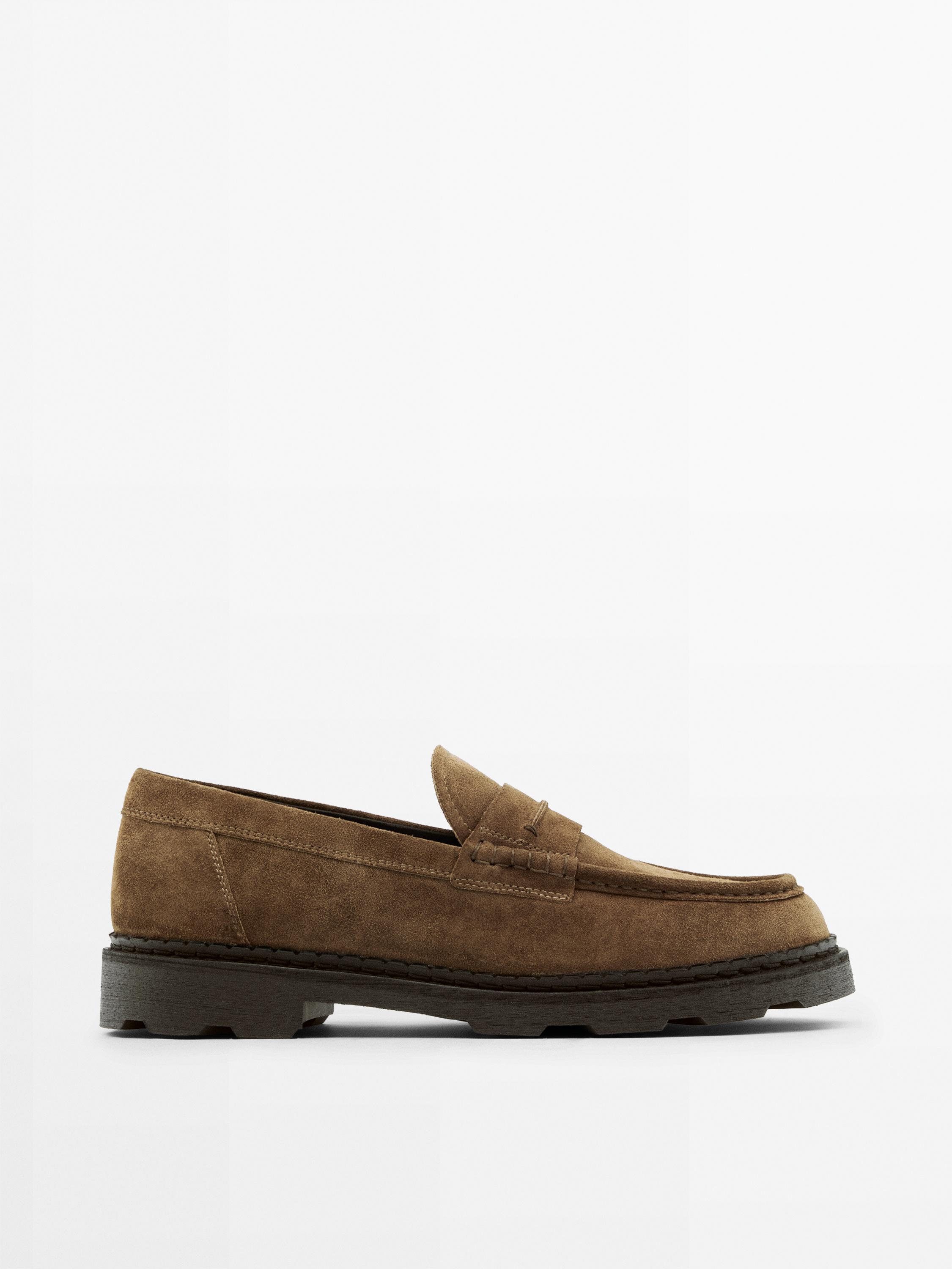 Leather track-sole loafers with penny strap — BROWN