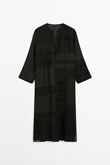 Flowing embroidered kaftan dress — BLACK 2