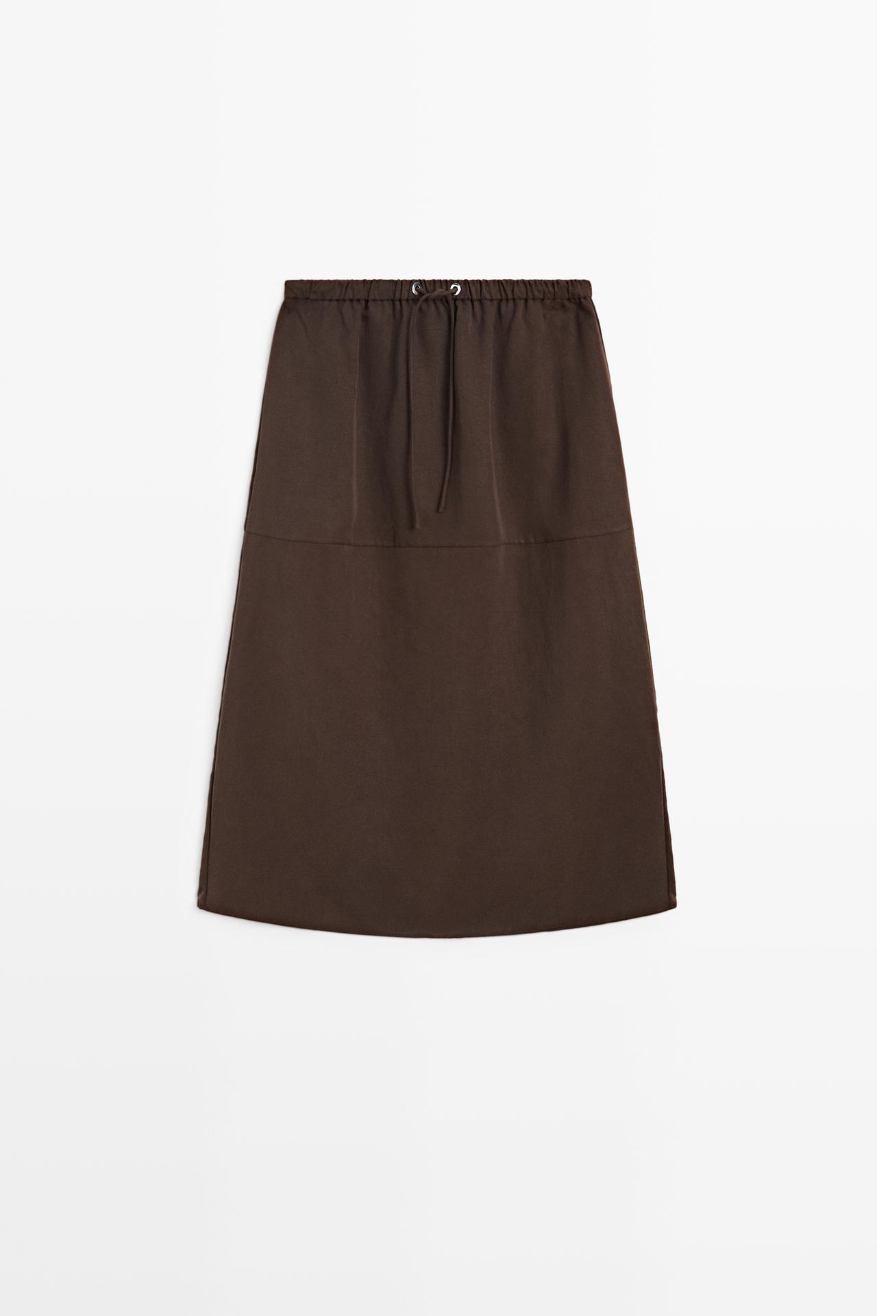 Flowing midi skirt with drawstring — BROWN