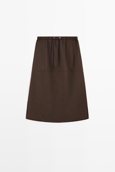 Flowing midi skirt with drawstring — BROWN 2