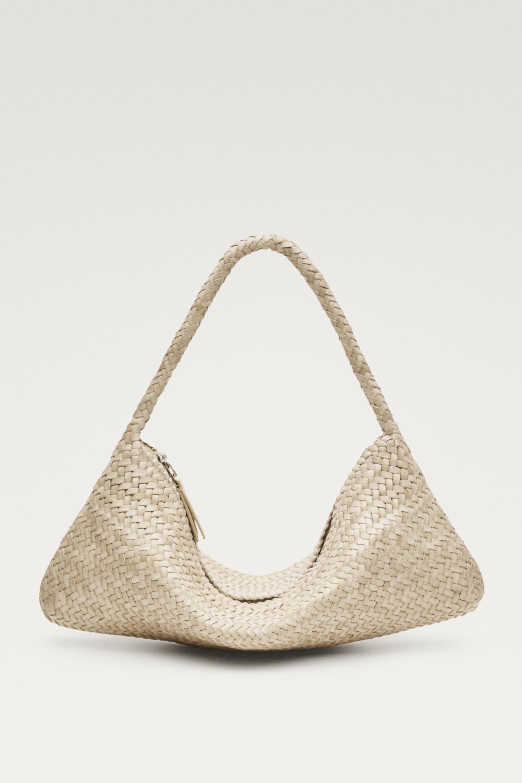 Nappa leather woven croissant bag — WHITE