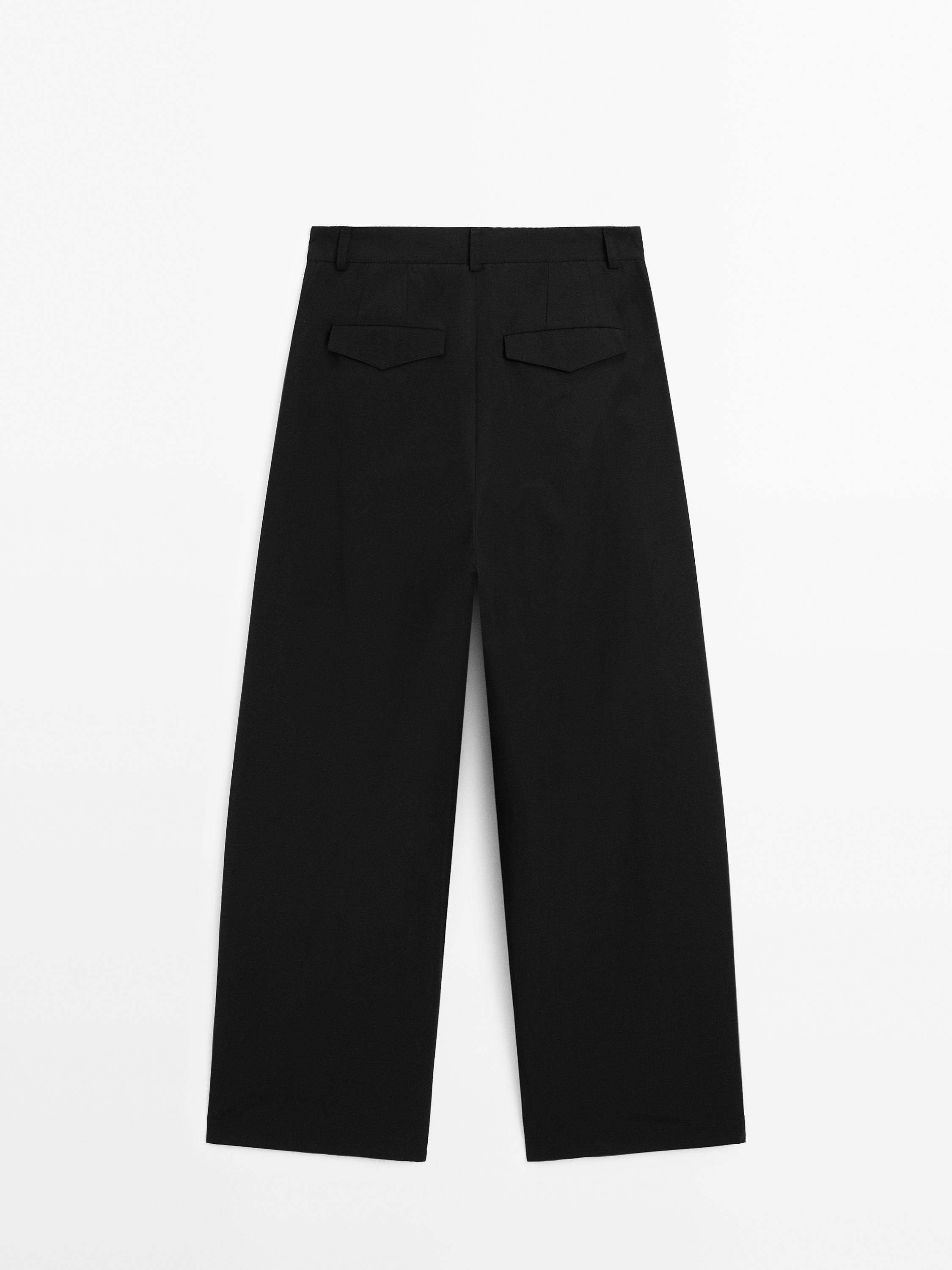 Wide-leg cotton blend trousers