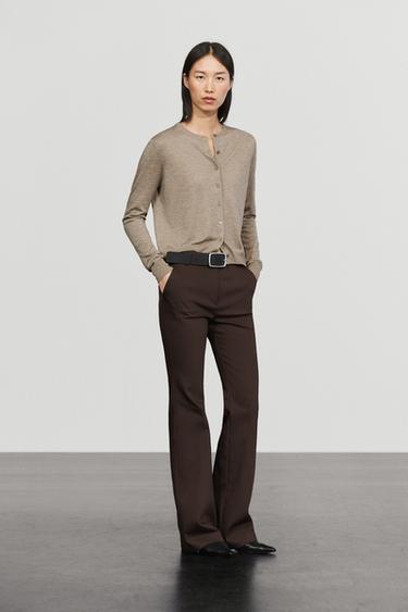 Fine-knit round neck cardigan — BEIGE MARL 8
