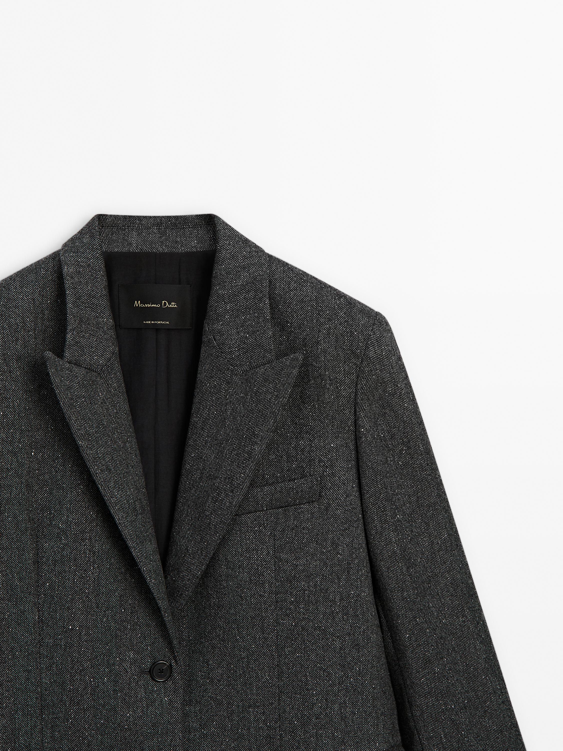Wool blend herringbone suit blazer