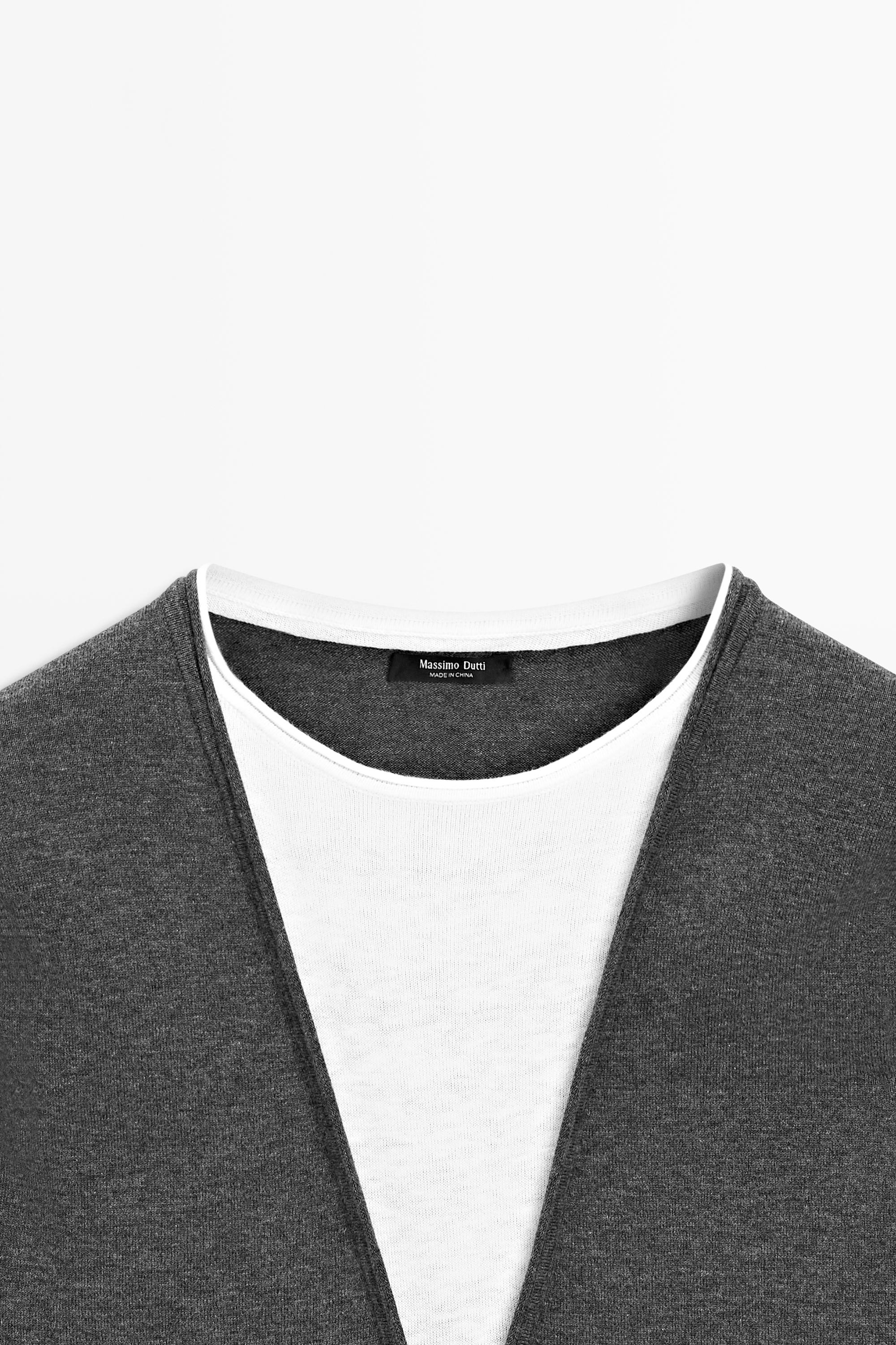 Cotton blend knit sweater with contrast fabric — CHARCOAL