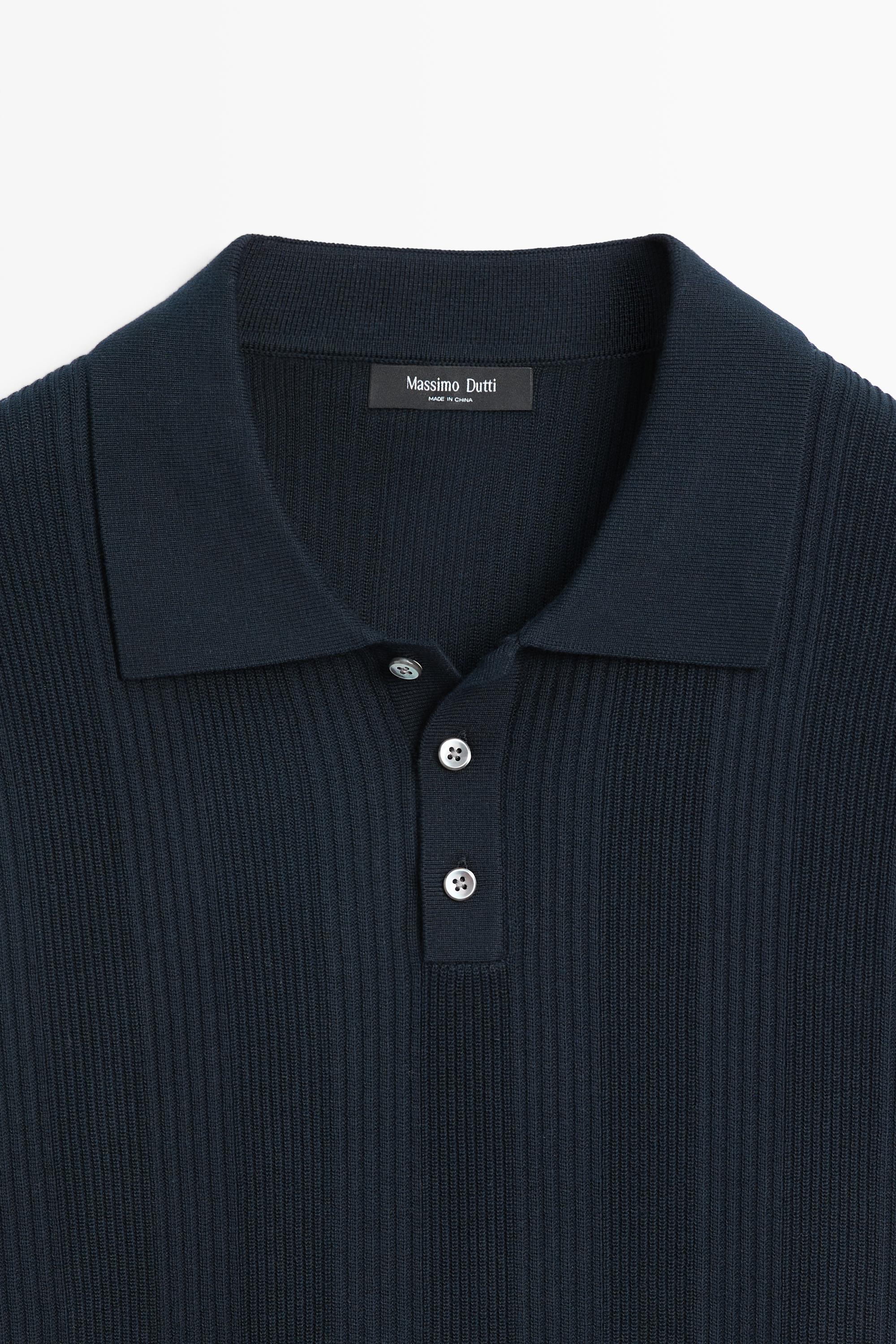 100% cotton textured striped knit polo shirt — NAVY BLUE