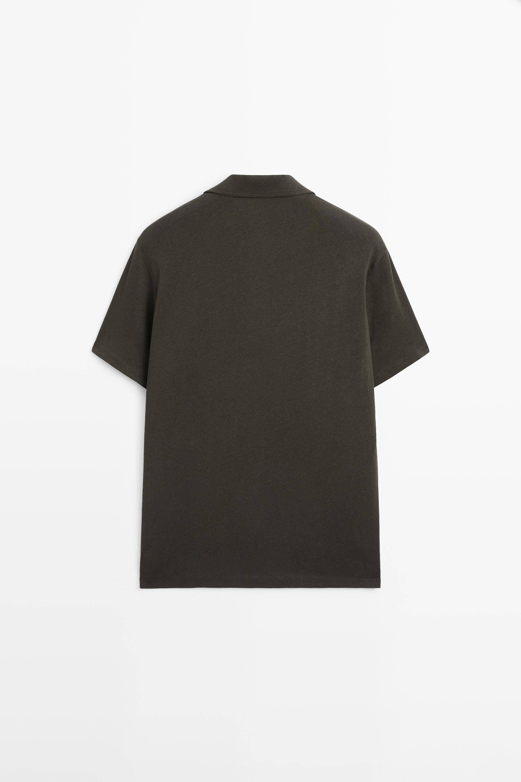 Regular fit short sleeve linen-cotton blend shirt — KHAKI