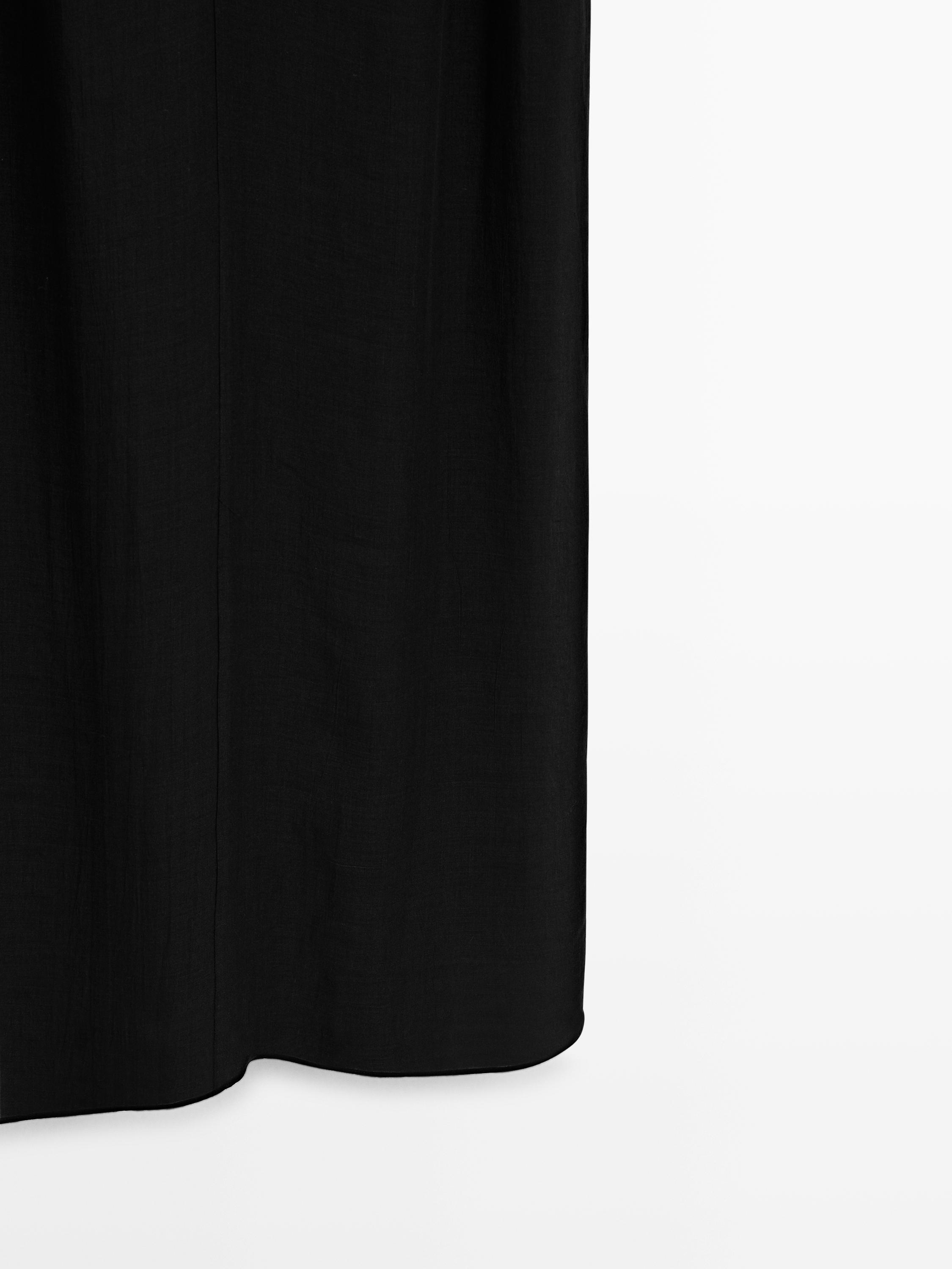 Ramie blend strappy midi dress — BLACK
