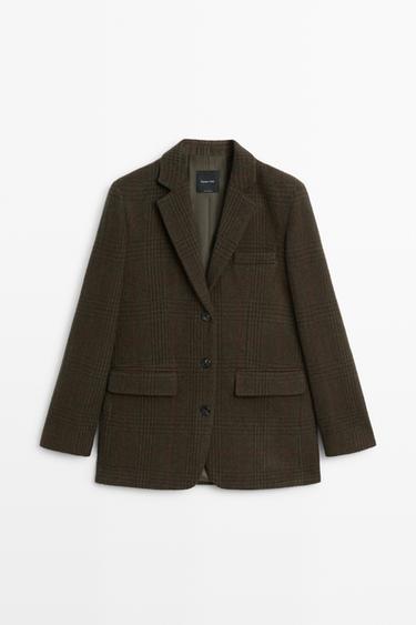 Checked wool blend blazer — MINK 2