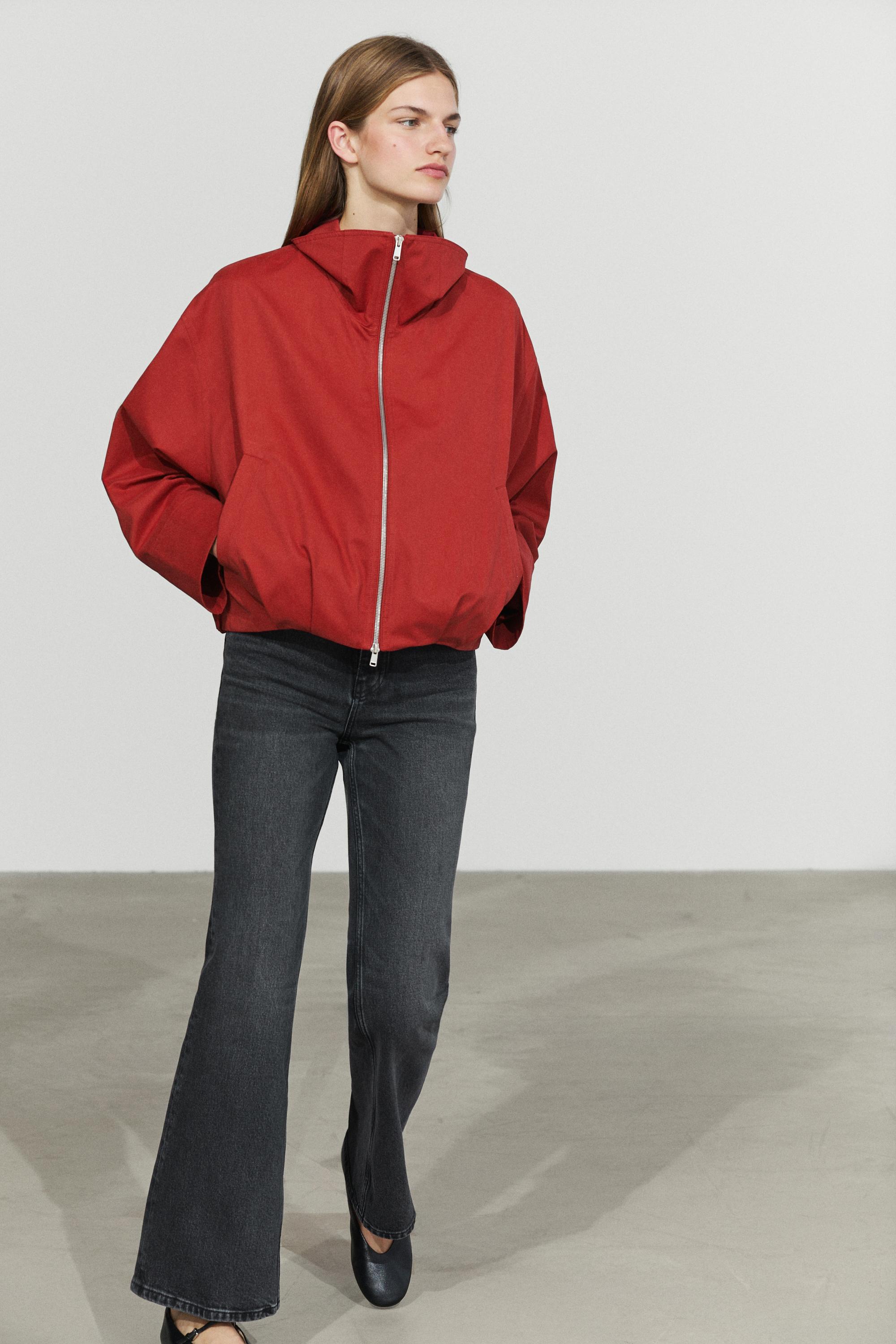 Cotton blend gathered bomber jacket
