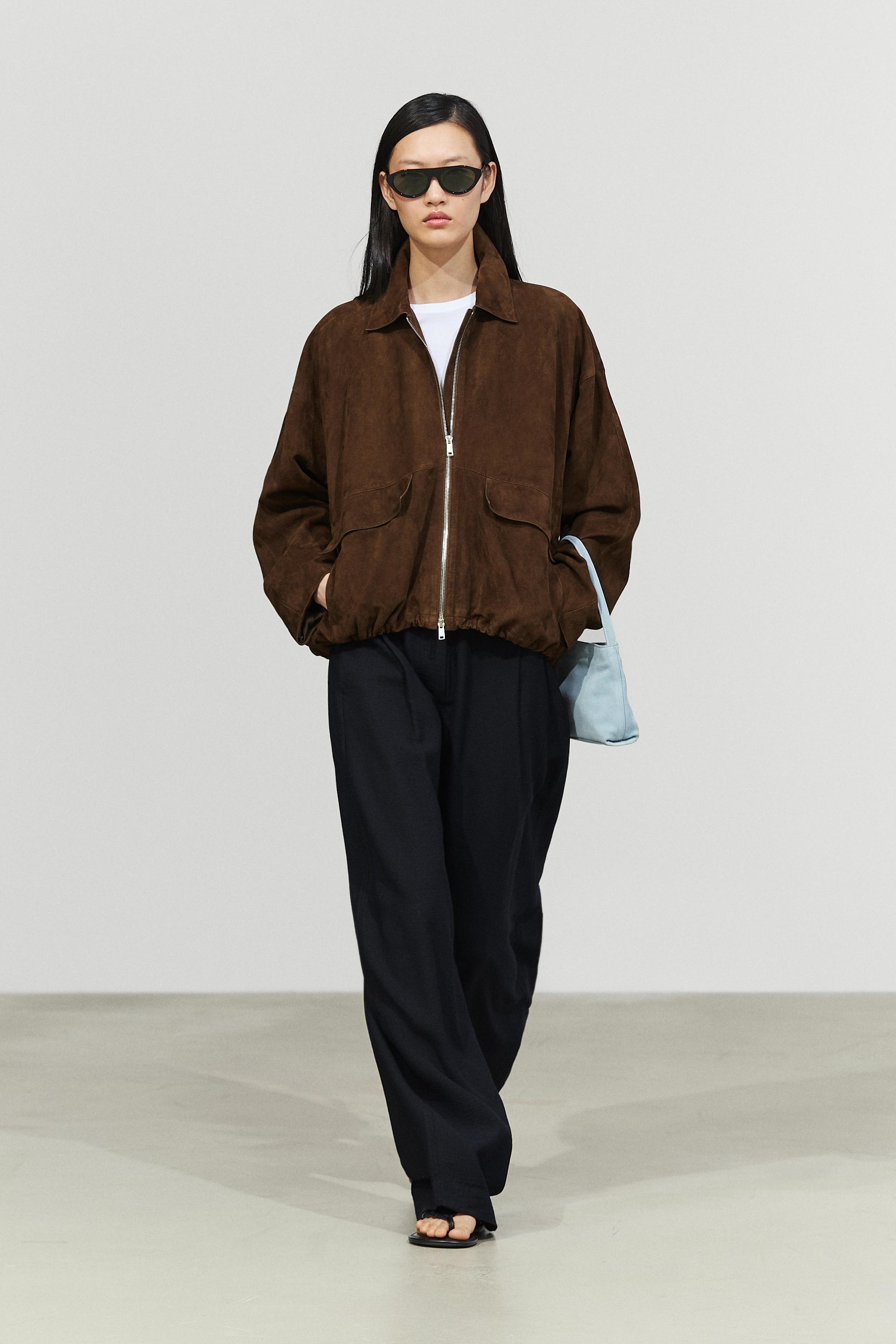Giacca Bomber Oversize In Pelle Scamosciata - Marrone - S - Massimo Dutti - Female-image