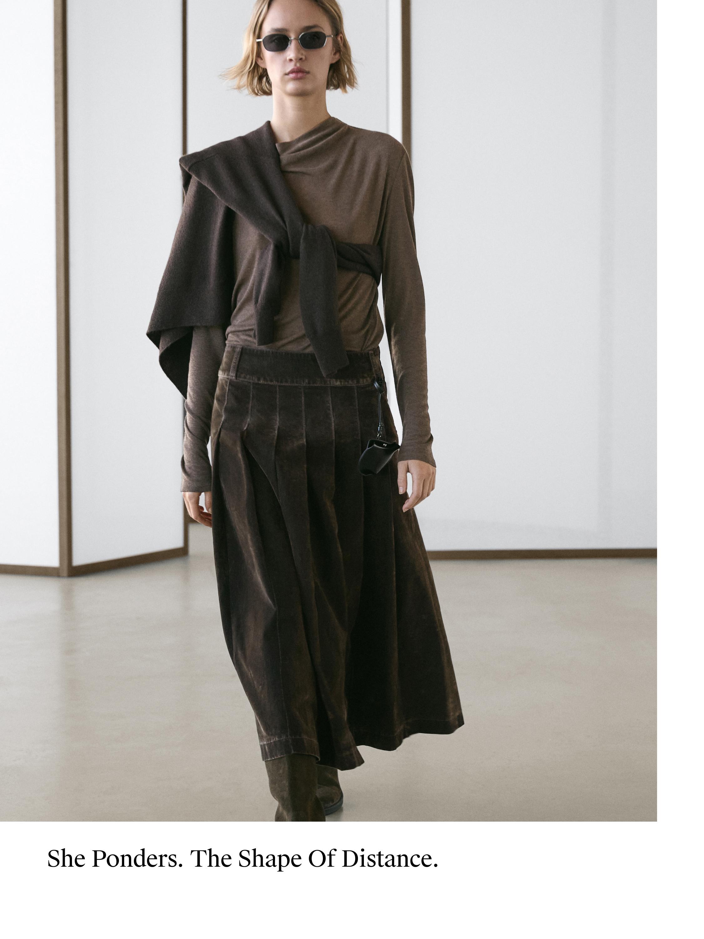 Jupe midi denim floquée plissée