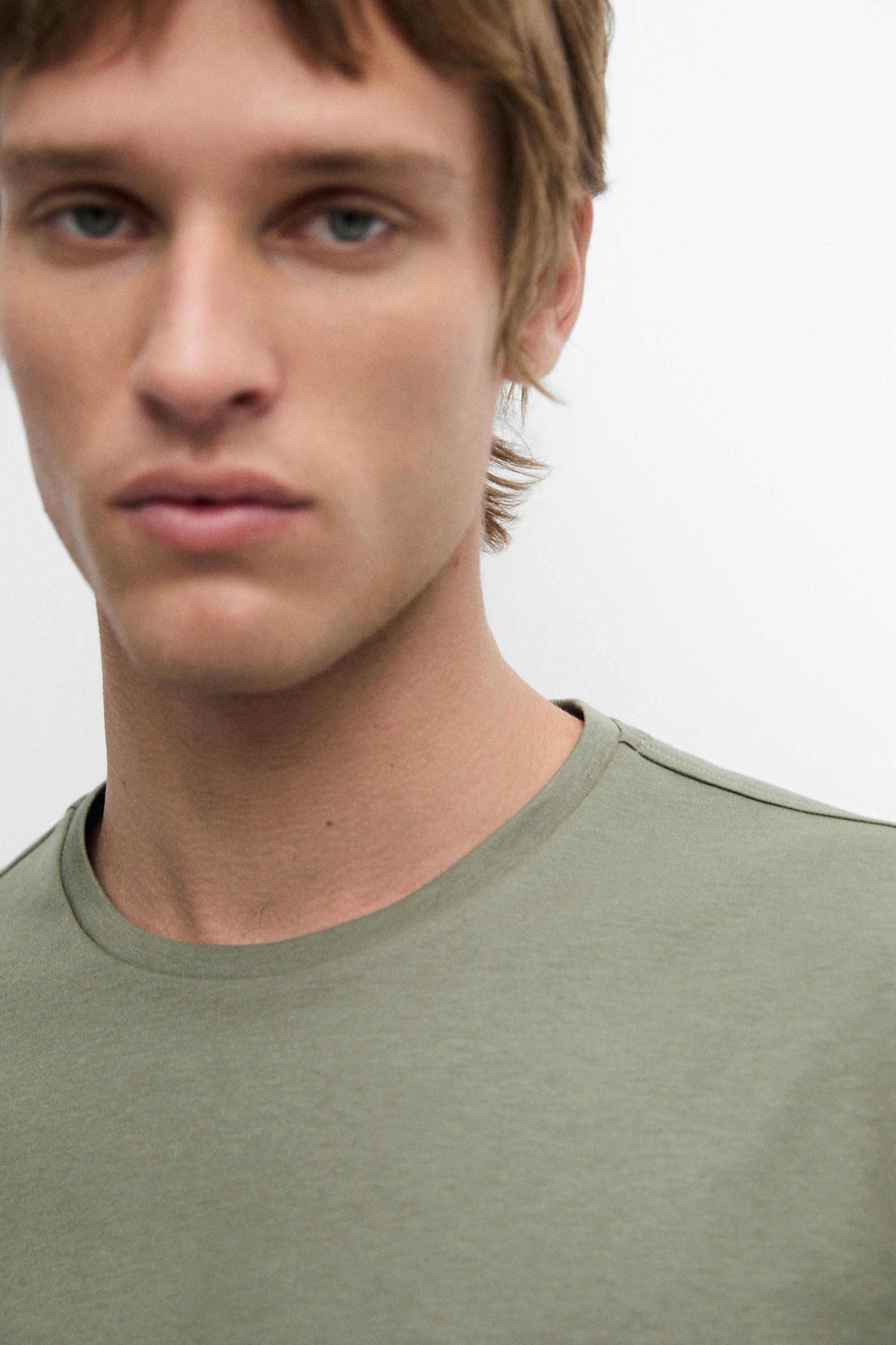 Cotton blend short sleeve T-shirt — MOSS GREEN