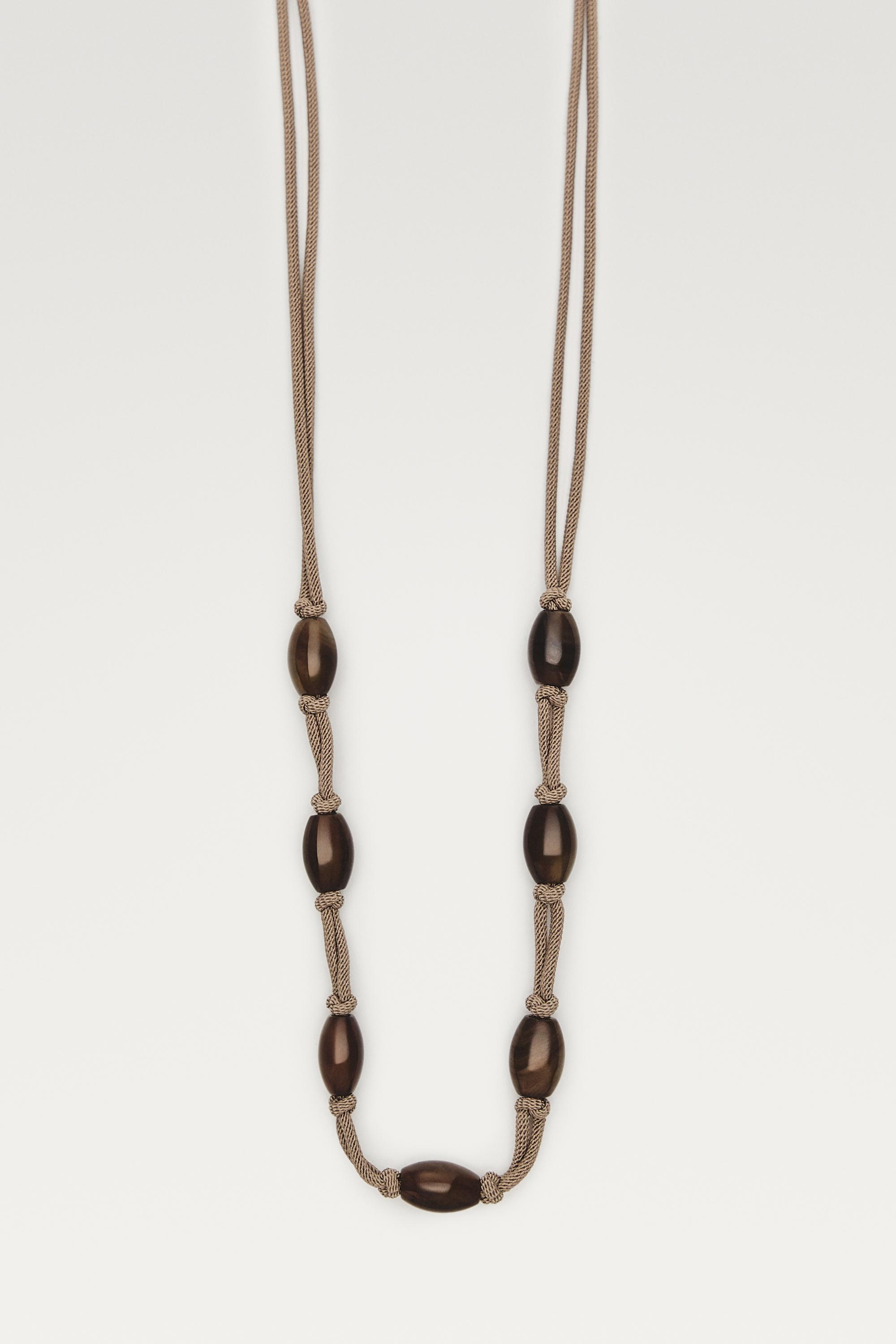 Gem-effect bead cord necklace — BROWN