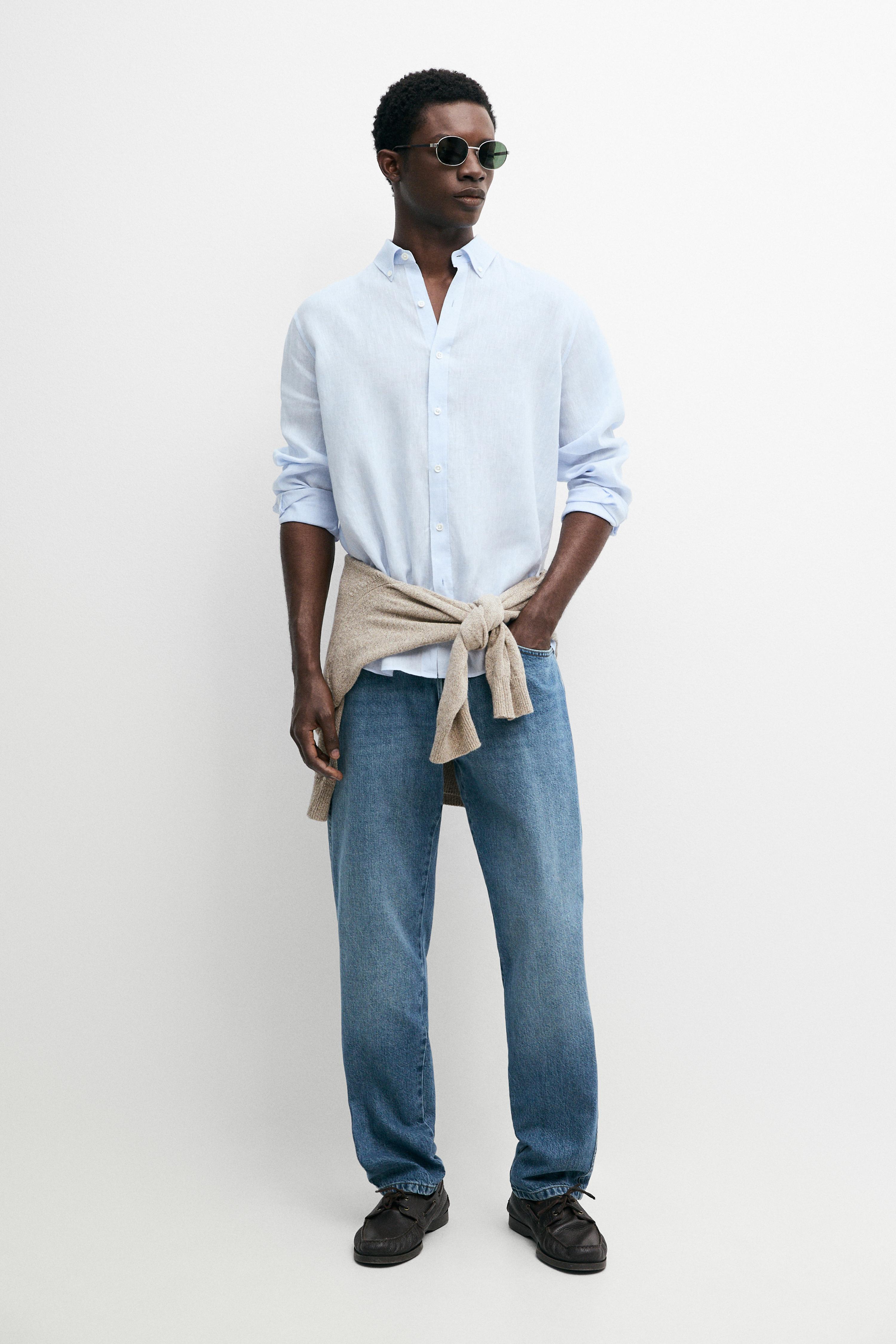 100% Linen Regular Fit Shirt - Sky Blue