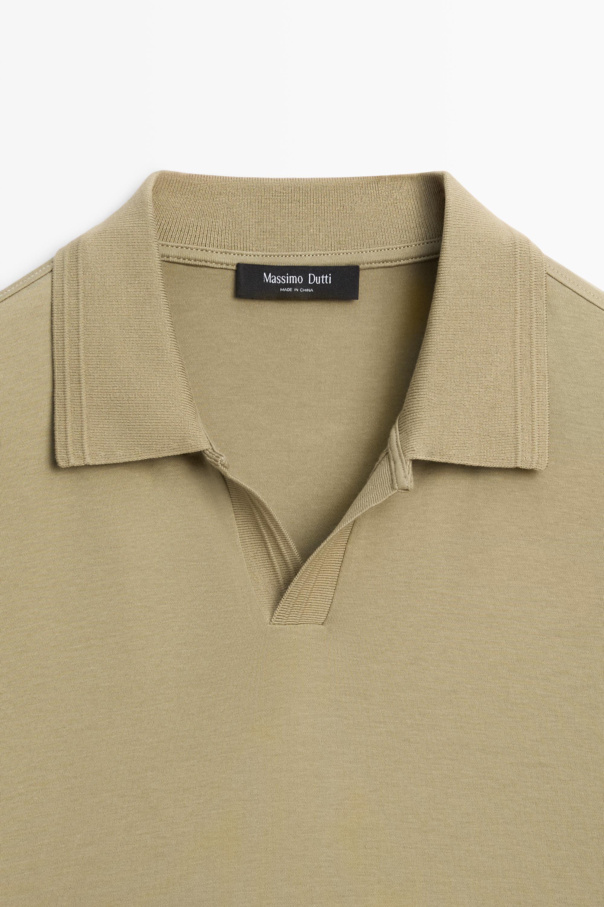 100% cotton V-neck knit polo — MOSS GREEN