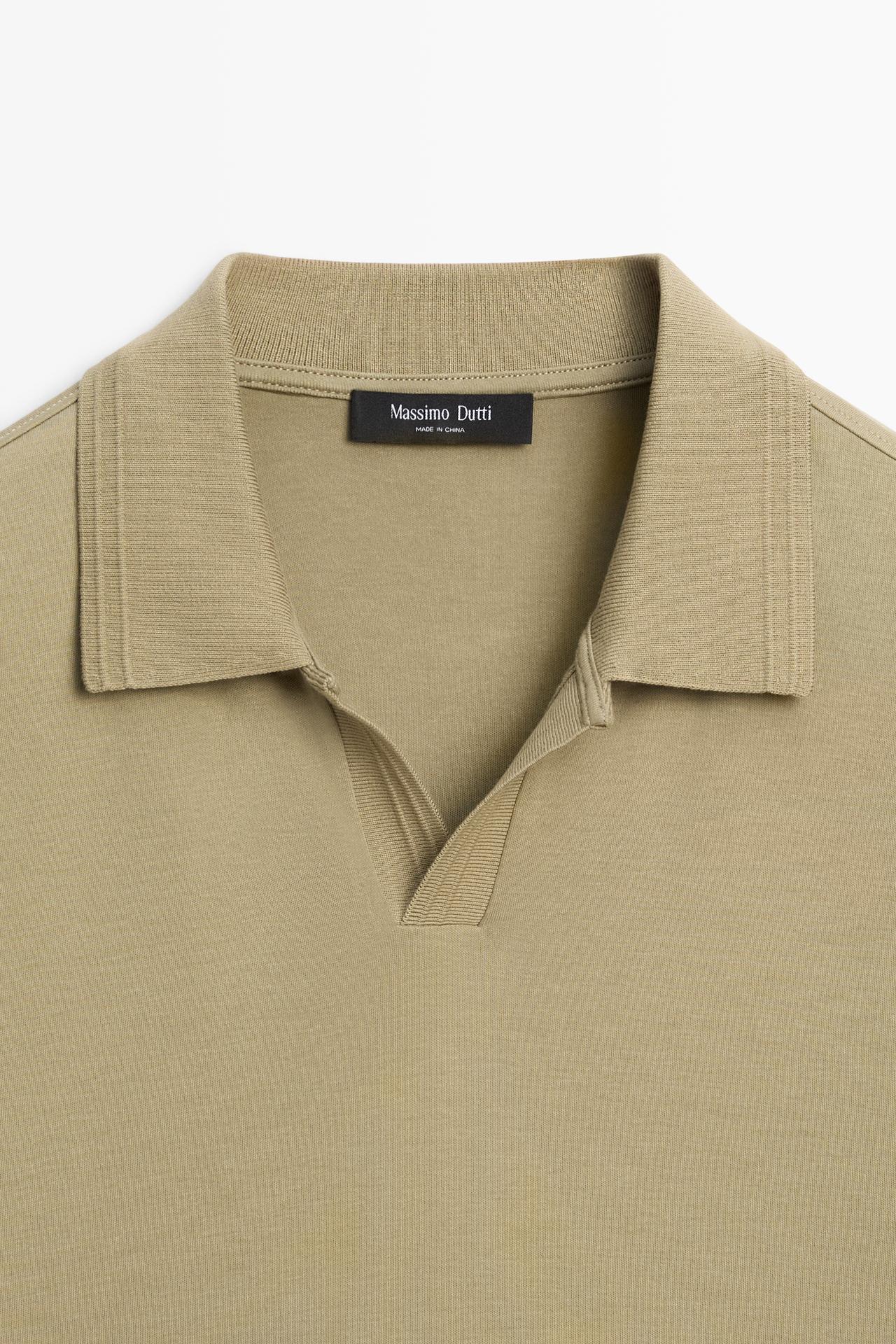 100% cotton V-neck knit polo — MOSS GREEN