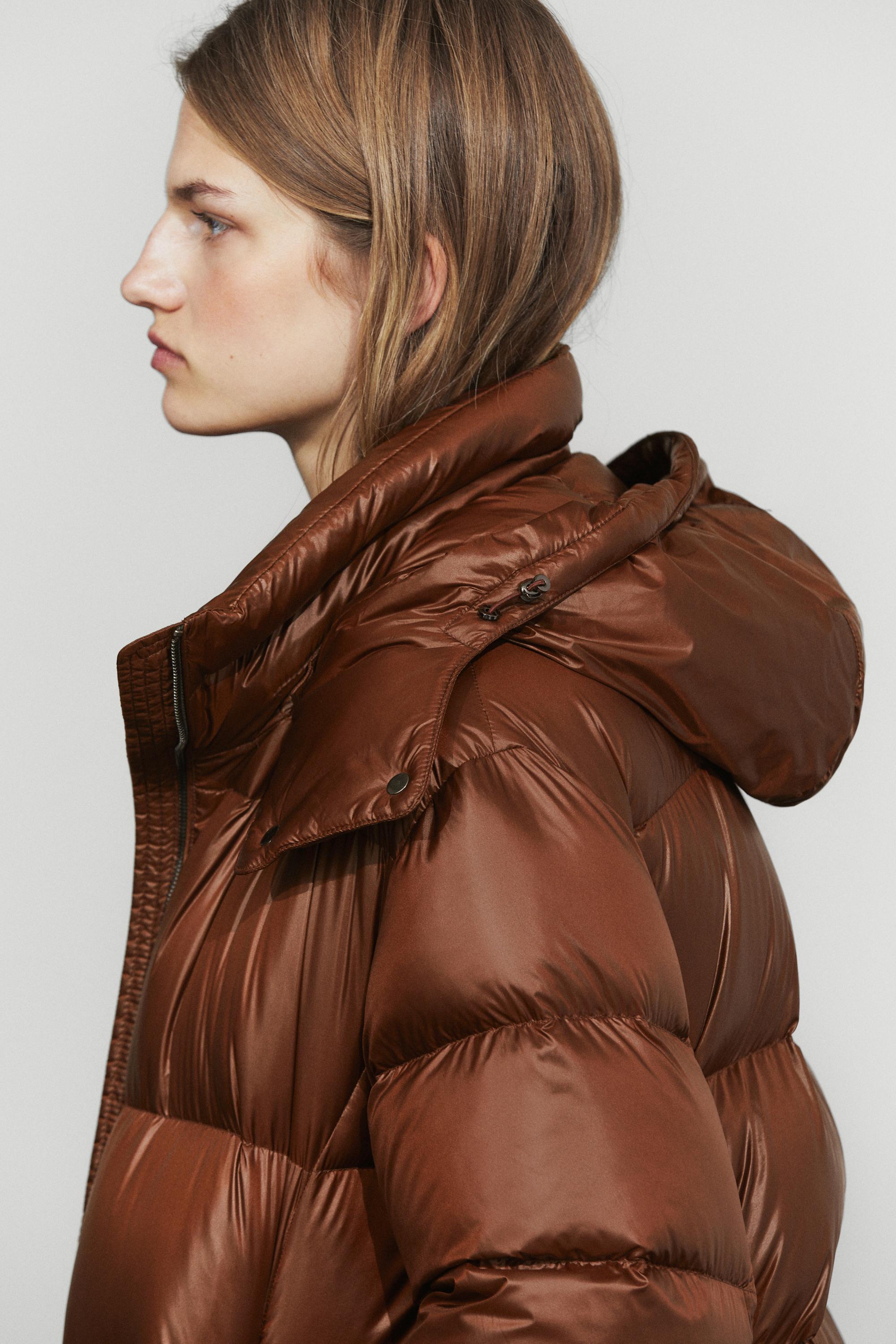 Satin finish down jacket — Caramel