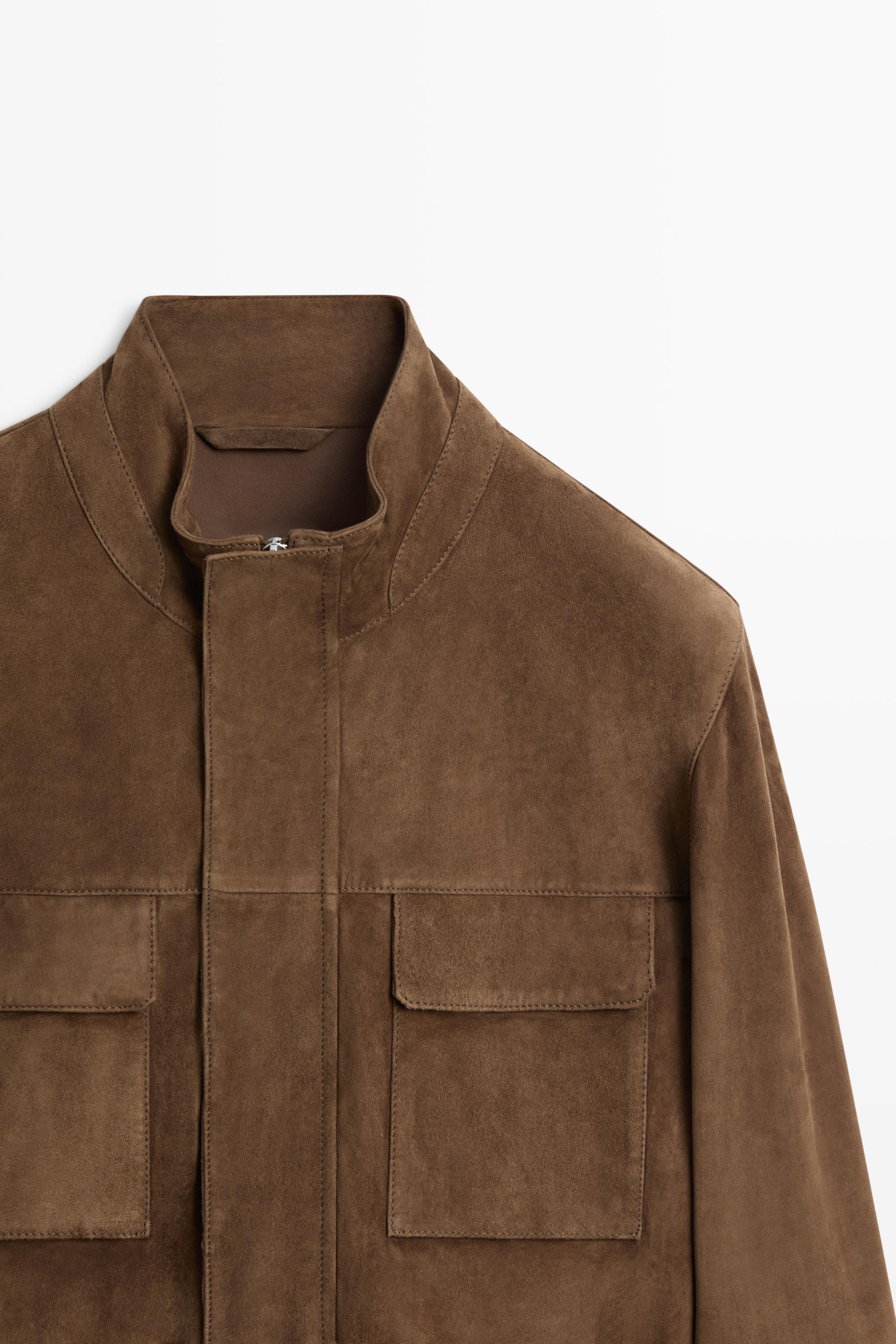 Suede jacket with pocket details — BROWN