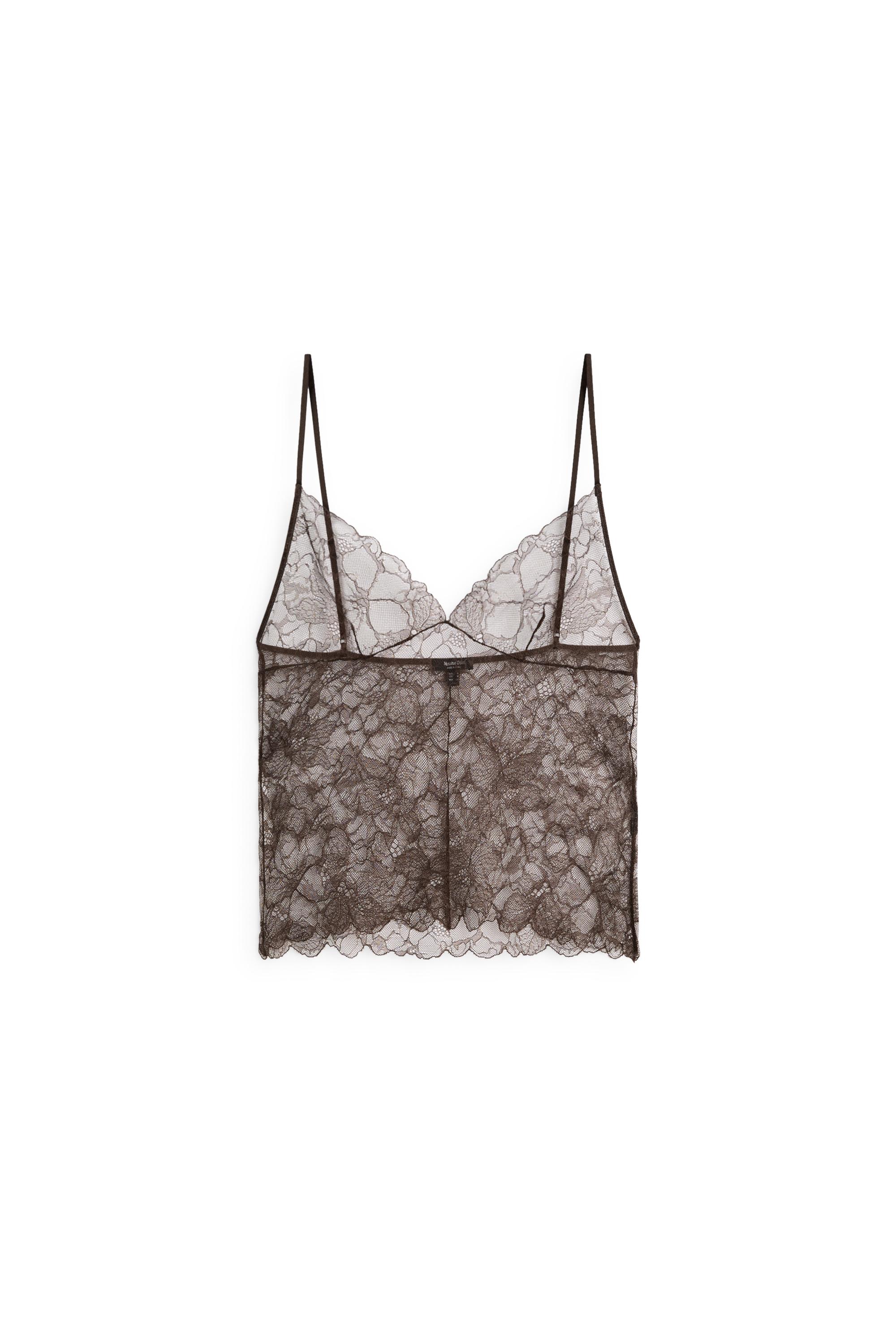 Transparent lace camisole top — BROWN
