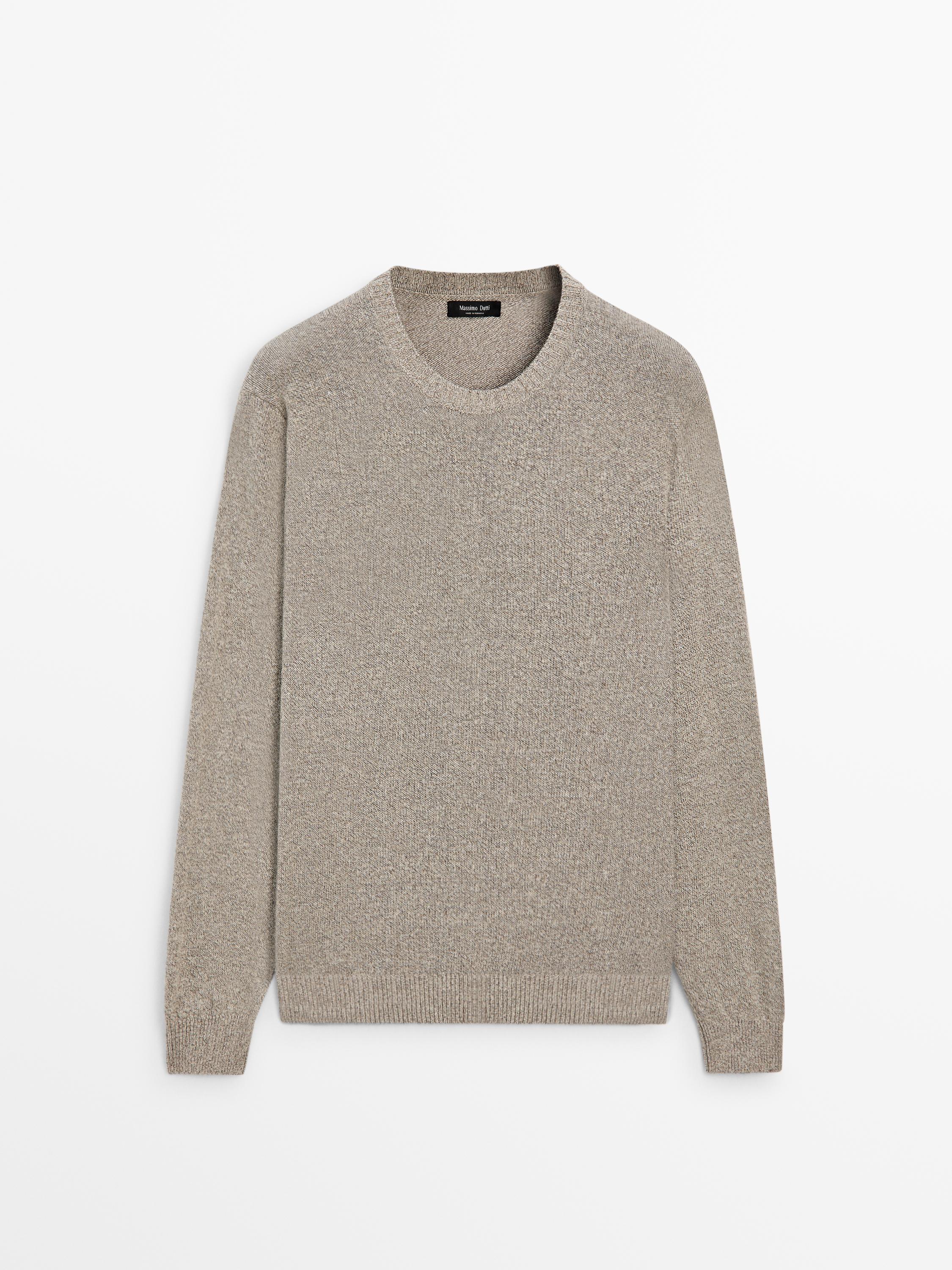 Cotton and linen mouliné knit sweater — BEIGE MARL