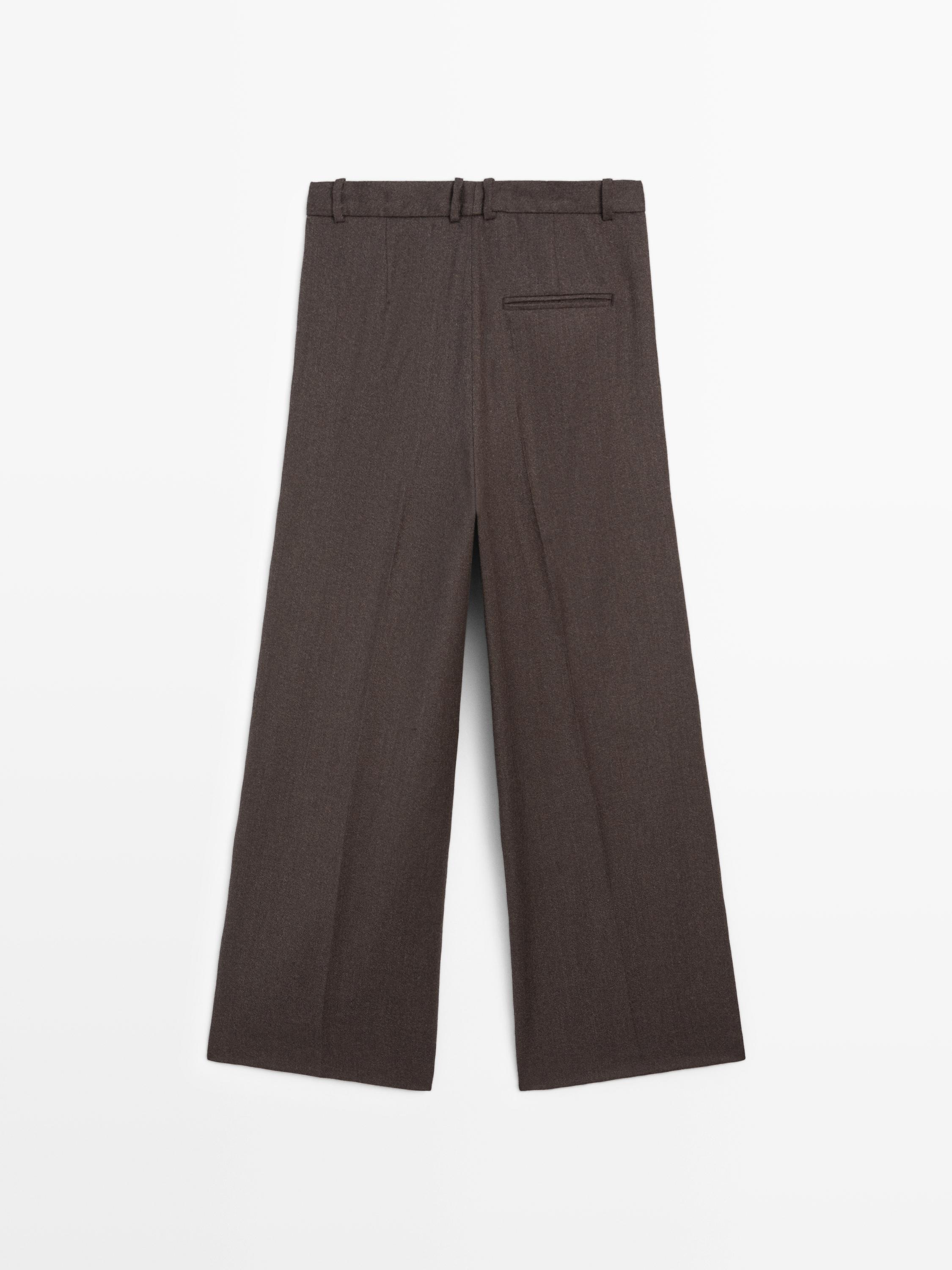 Pantalon large à pinces 100 % laine