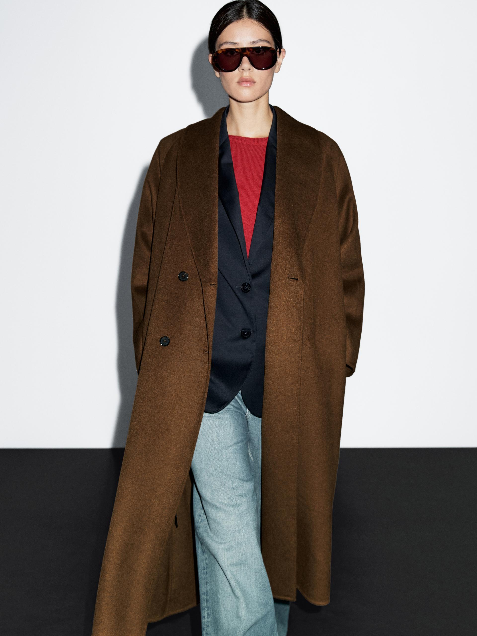 Sobretudo Comprido Com Fazenda - Caramelo - S - Massimo Dutti - Mulher