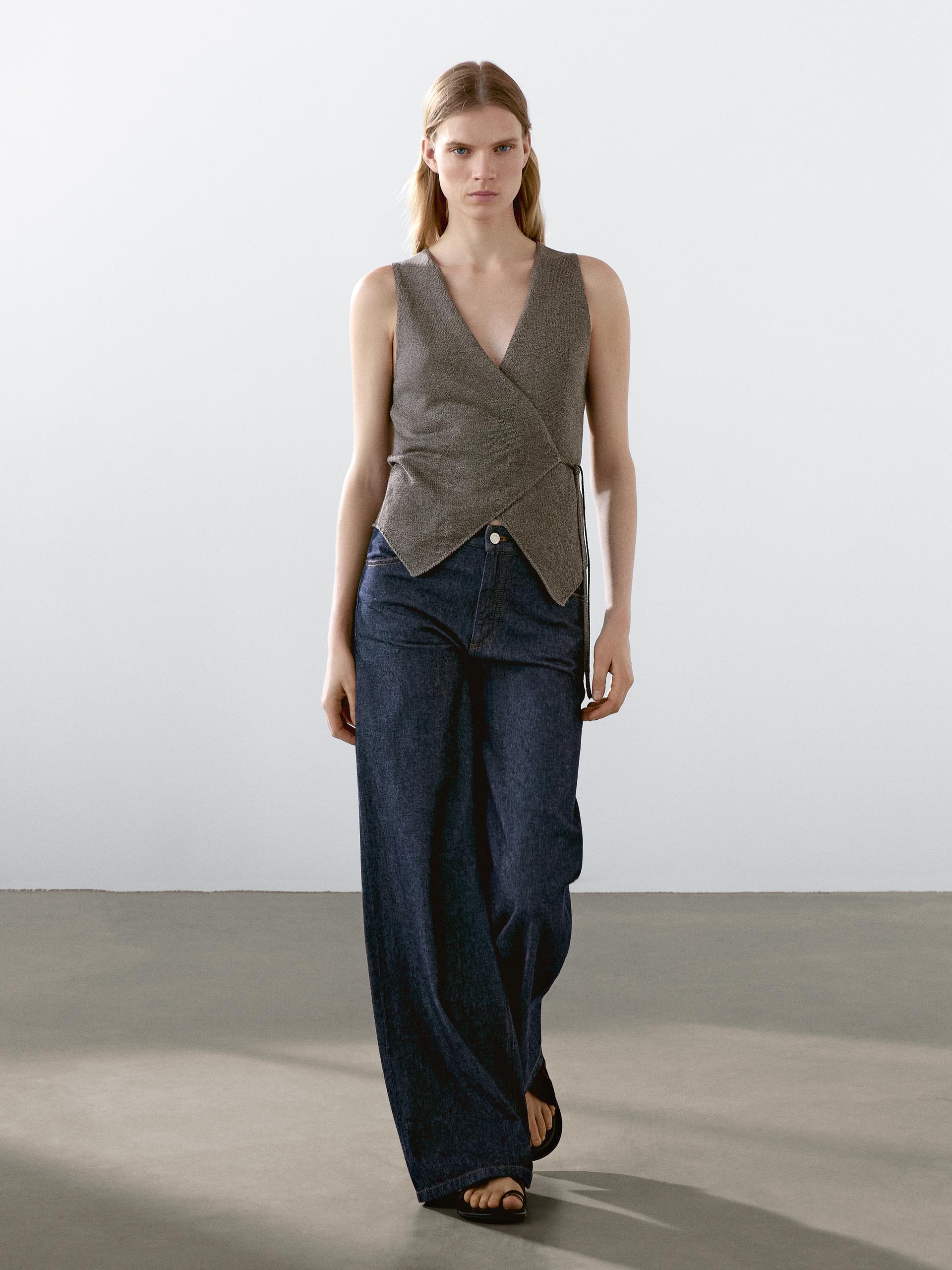 Gilet Incrociato In Maglia Mouliné - Marrone - L - Massimo Dutti - Femminile