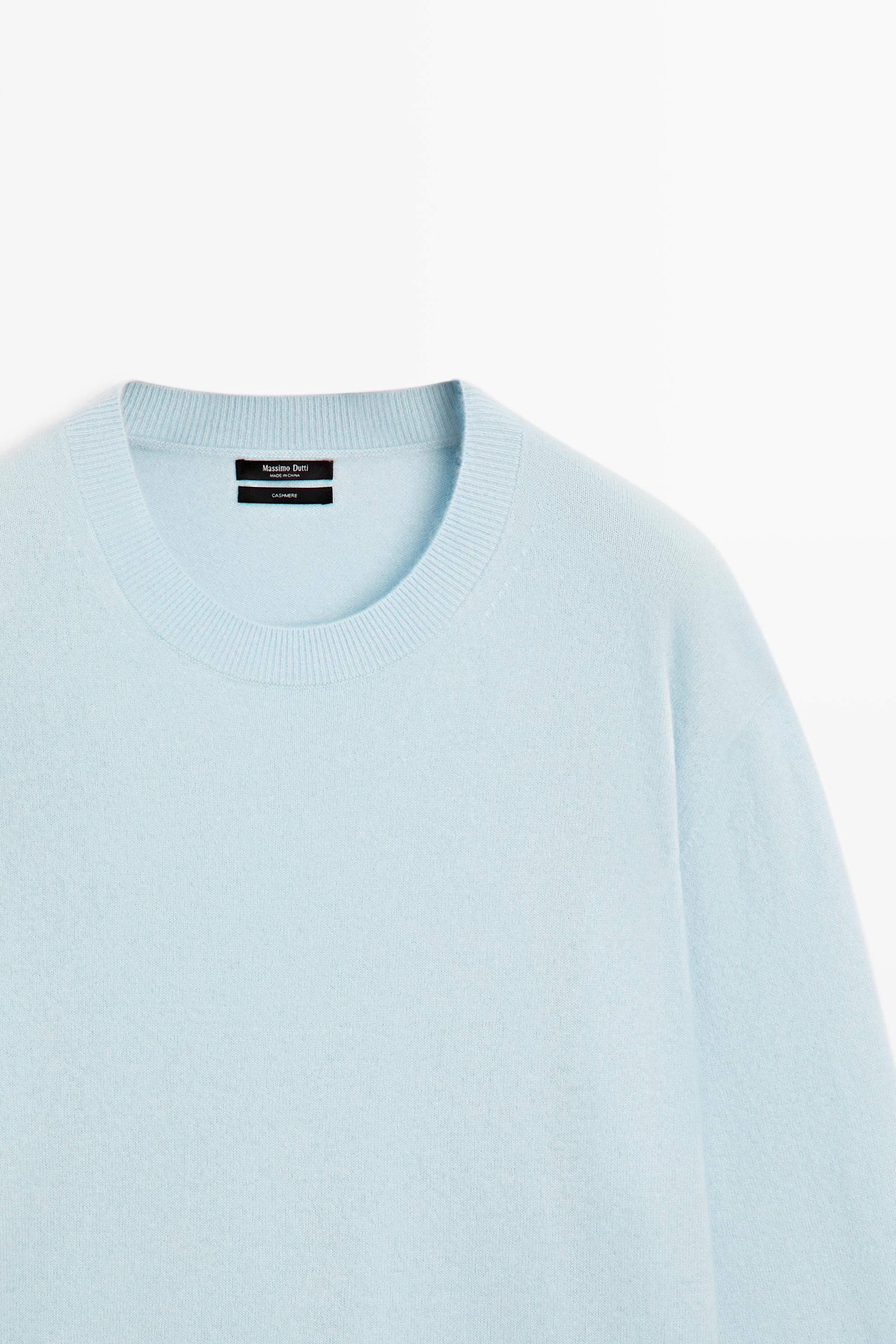 100% cashmere long sleeve sweater — Light blue